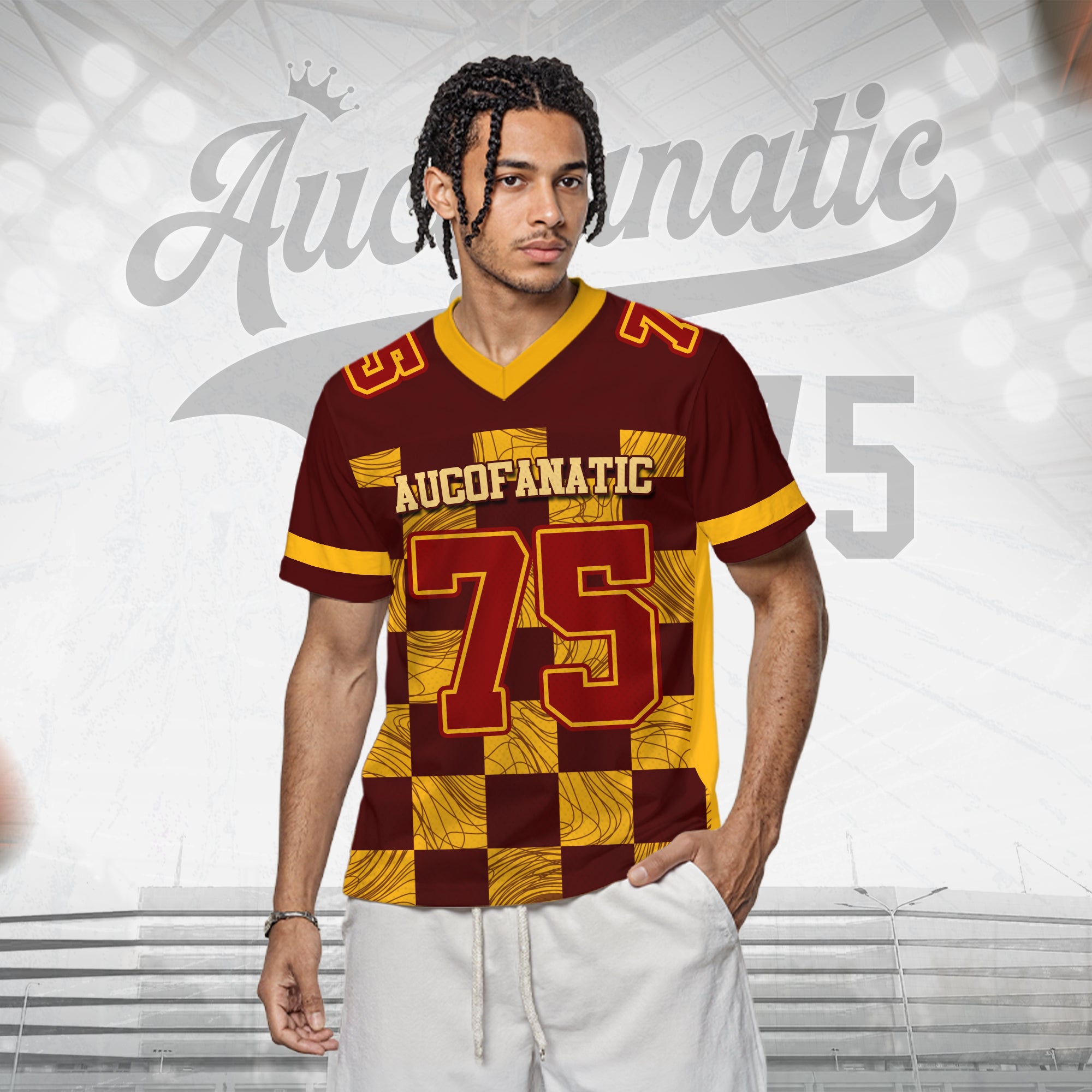 Custom Maroon Gold Chess Pattern Football Jersey, Personalized Name Number & Logo Football Jerseys for Men Women Youth