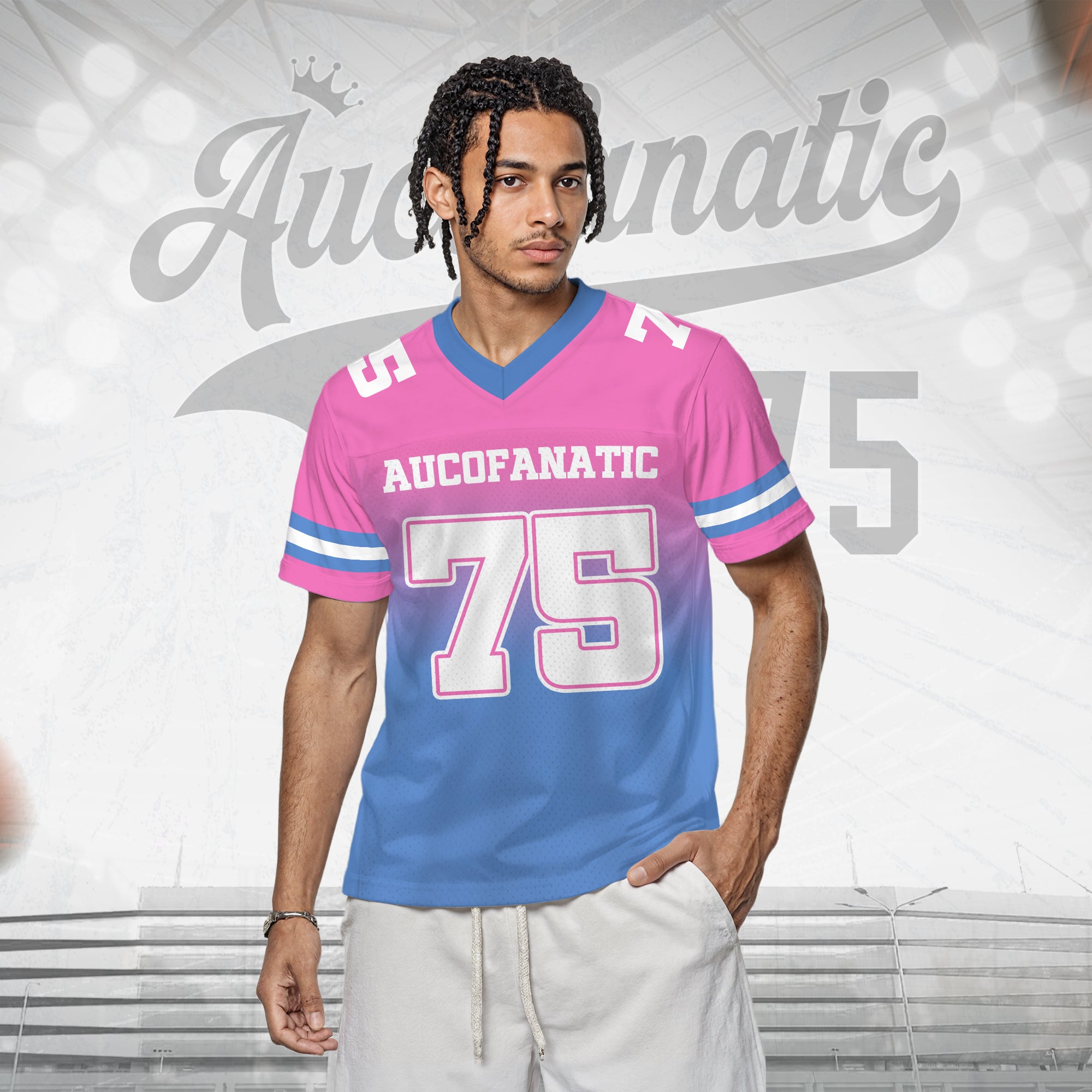 Custom Pink Light Blue Gradient Football Jersey, Personalized Team Name Number Football Jersey for Men Women Youth