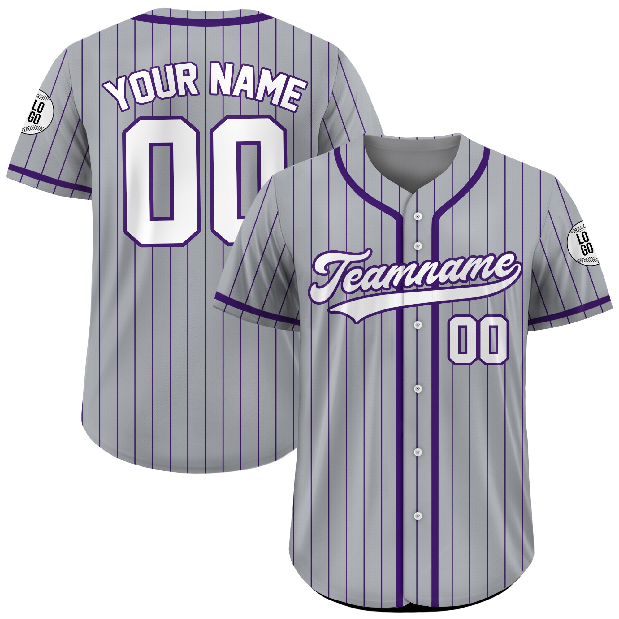Custom Gray  Purple Pinstripe Baseball Jersey, Personalized Uniform for Men & Women's Teams