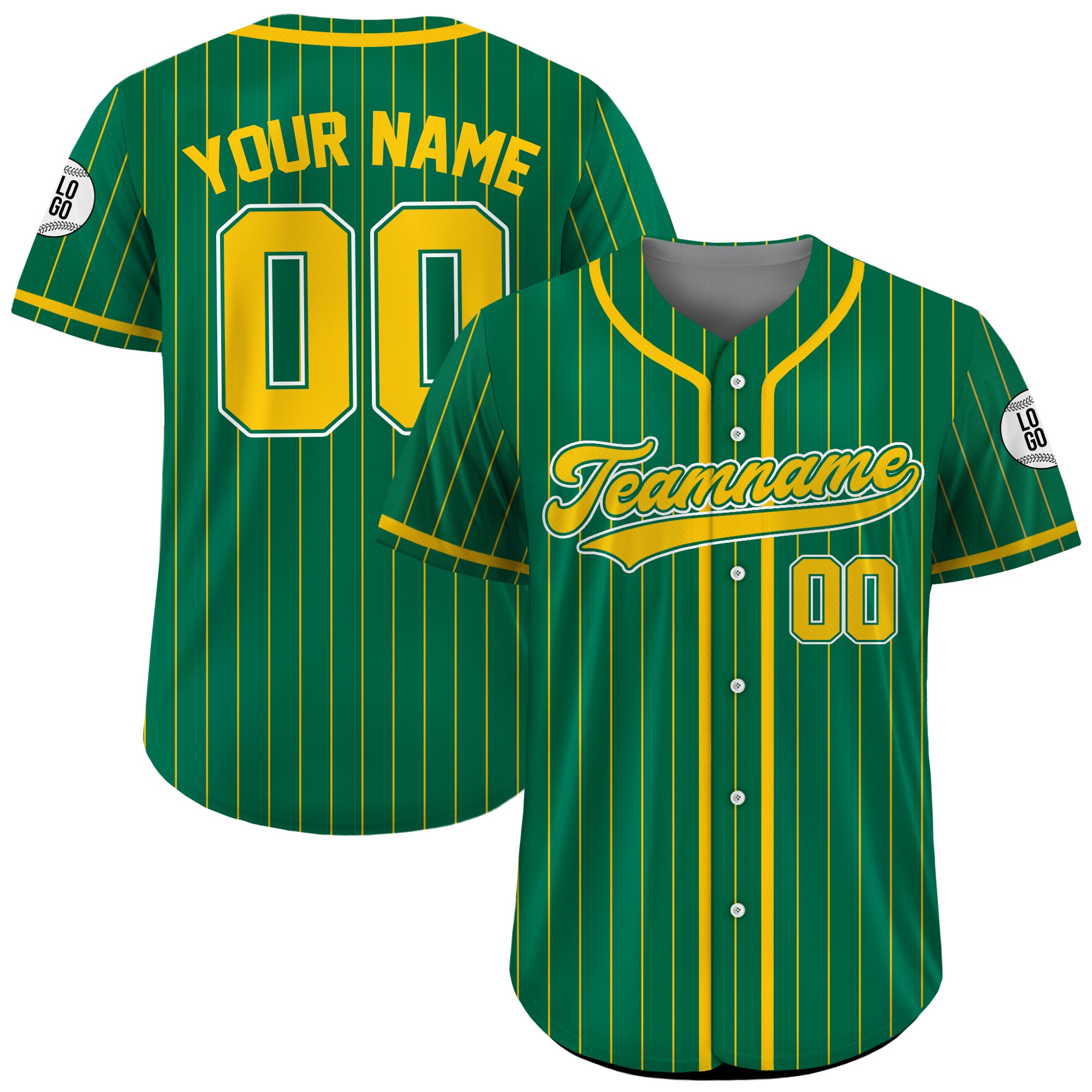 Custom Green and Yellow Pinstripe Baseball Jersey, Custom Baseball Jersey for Men Women Youth Kid