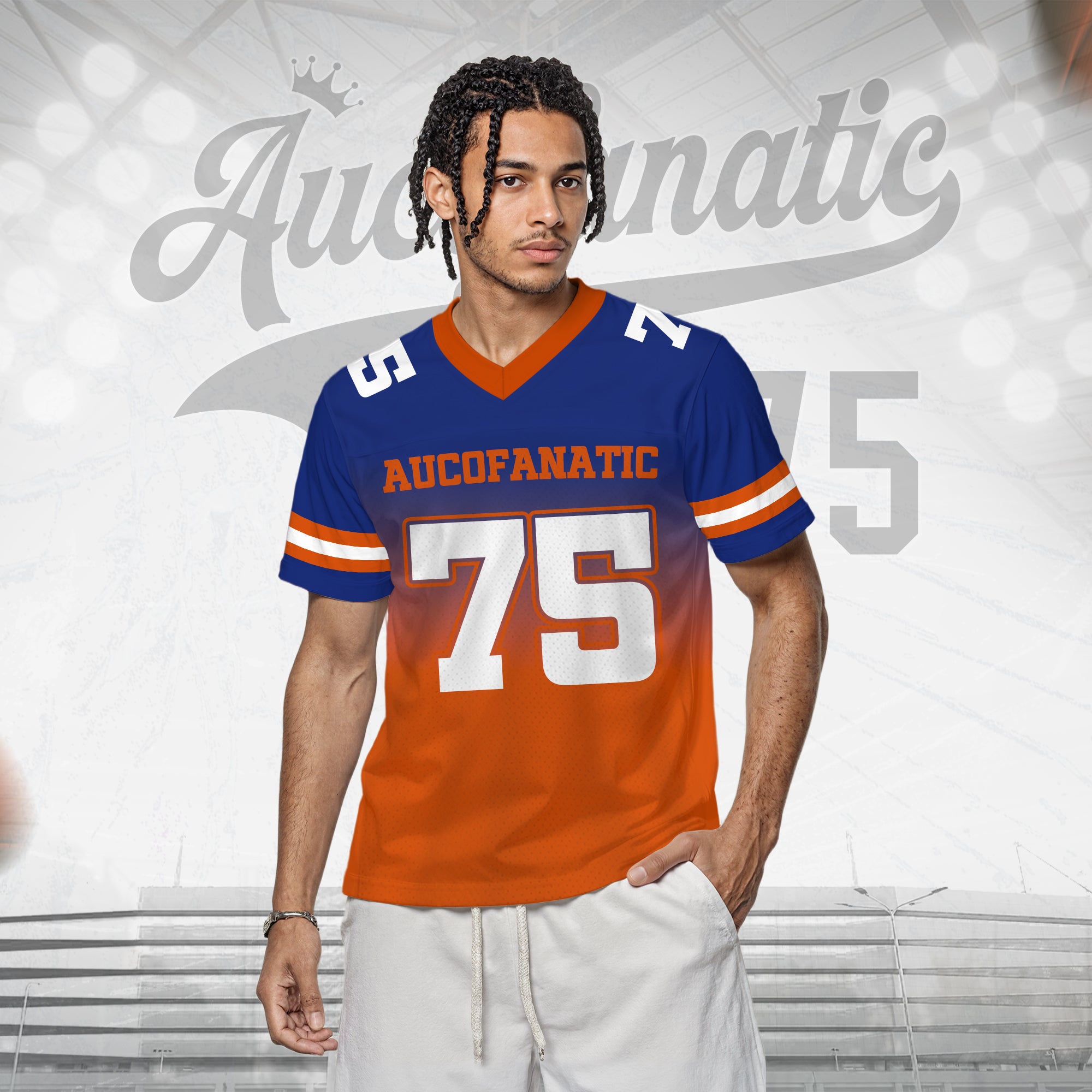 Custom Royal Blue Orange Gradient Football Jersey, Personalized Team Name Number Football Jersey for Men Women Youth