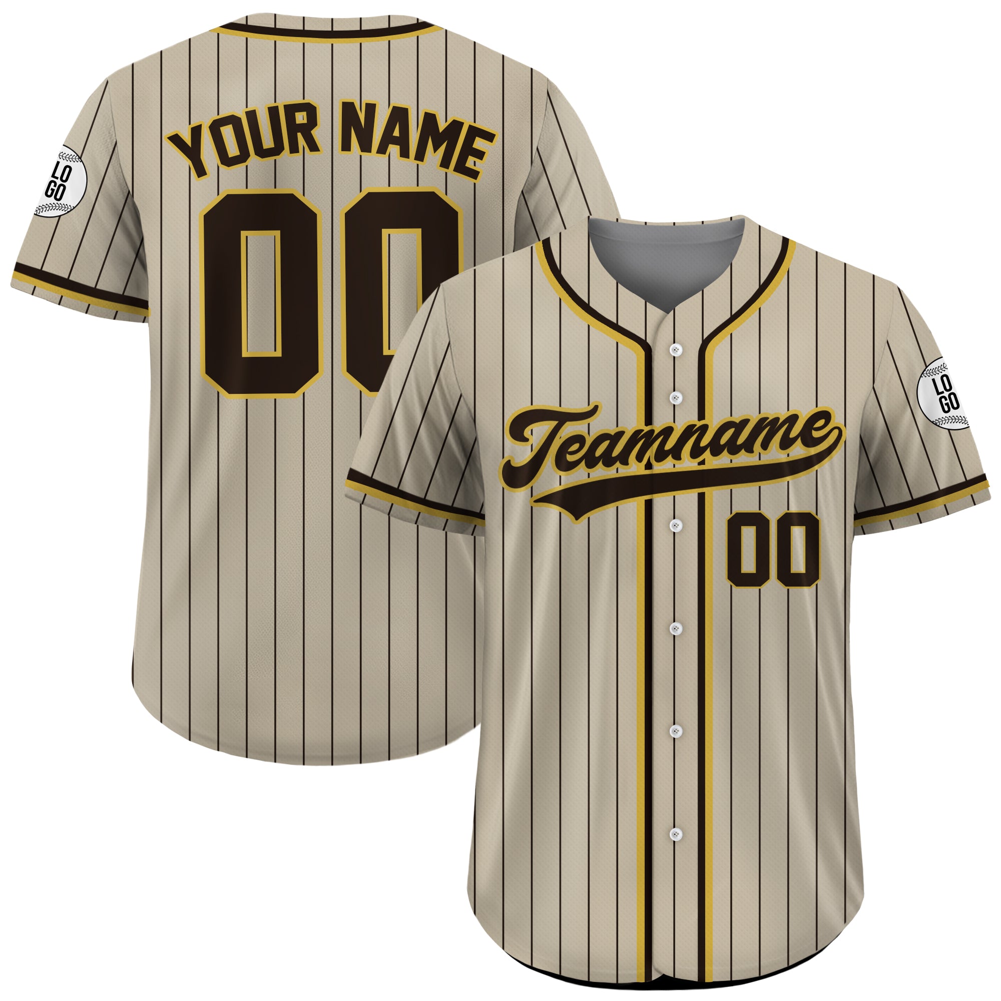 Custom Tan and Brown Pinstripe Baseball Jersey, Personalized Baseball Gift Jersey