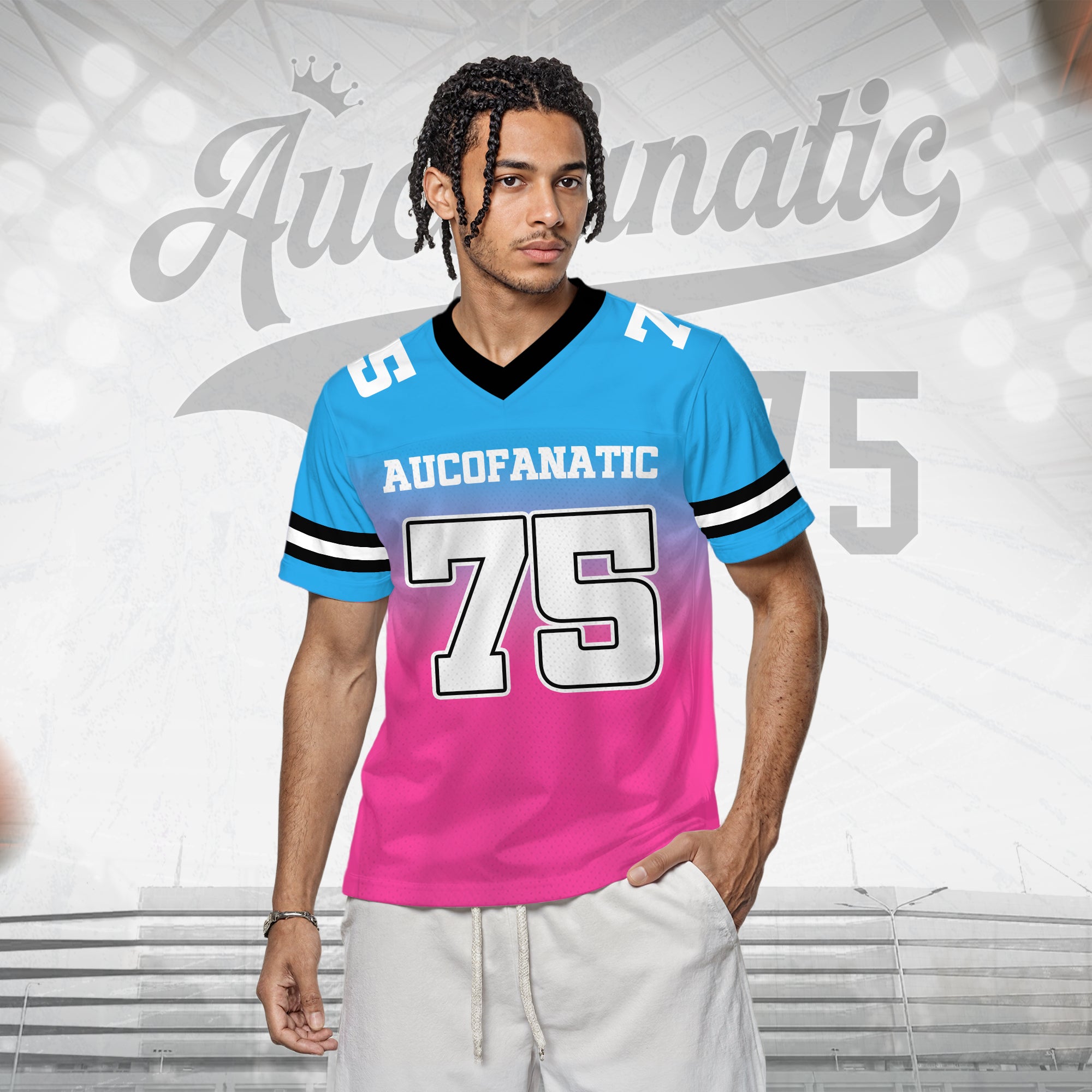 Custom Light Blue Pink Gradient Football Jersey, Personalized Team Name Number Football Jersey for Men Women Youth