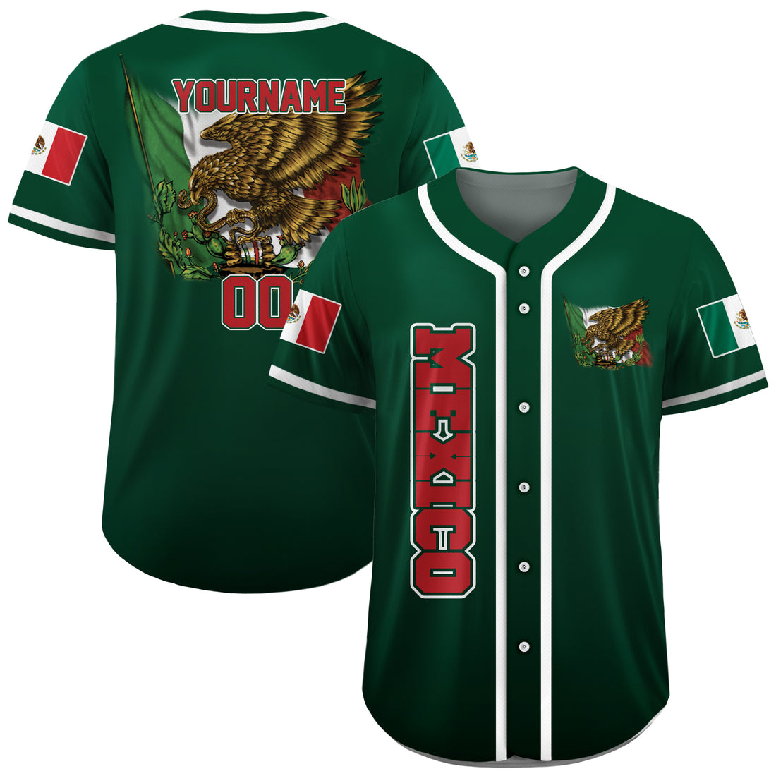Camiseta de Béisbol Viva México Verde Personalizada