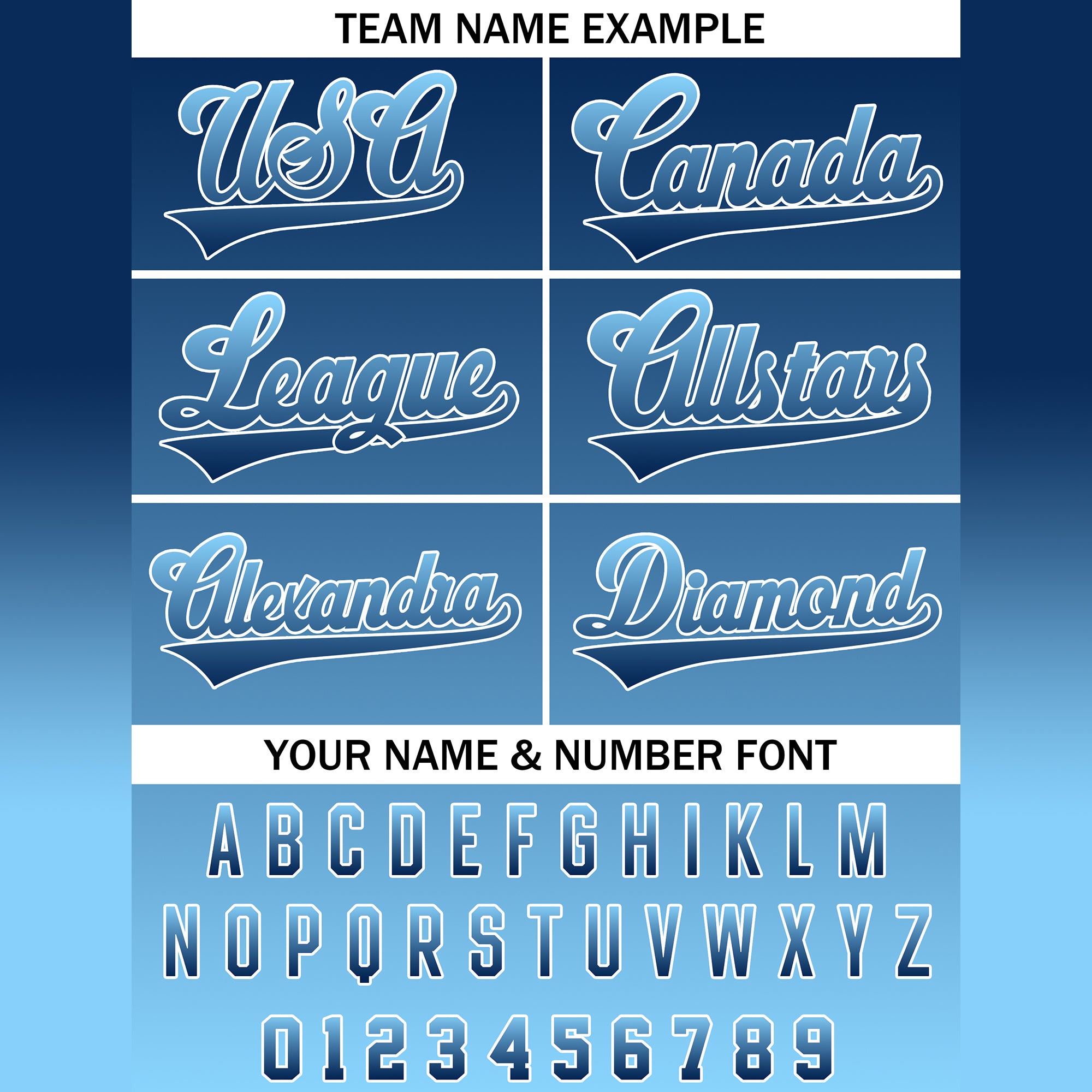 Classic Style Blue Gradient Baseball Shirt, Custom Name Number Baseball Jersey for Men Women Youth