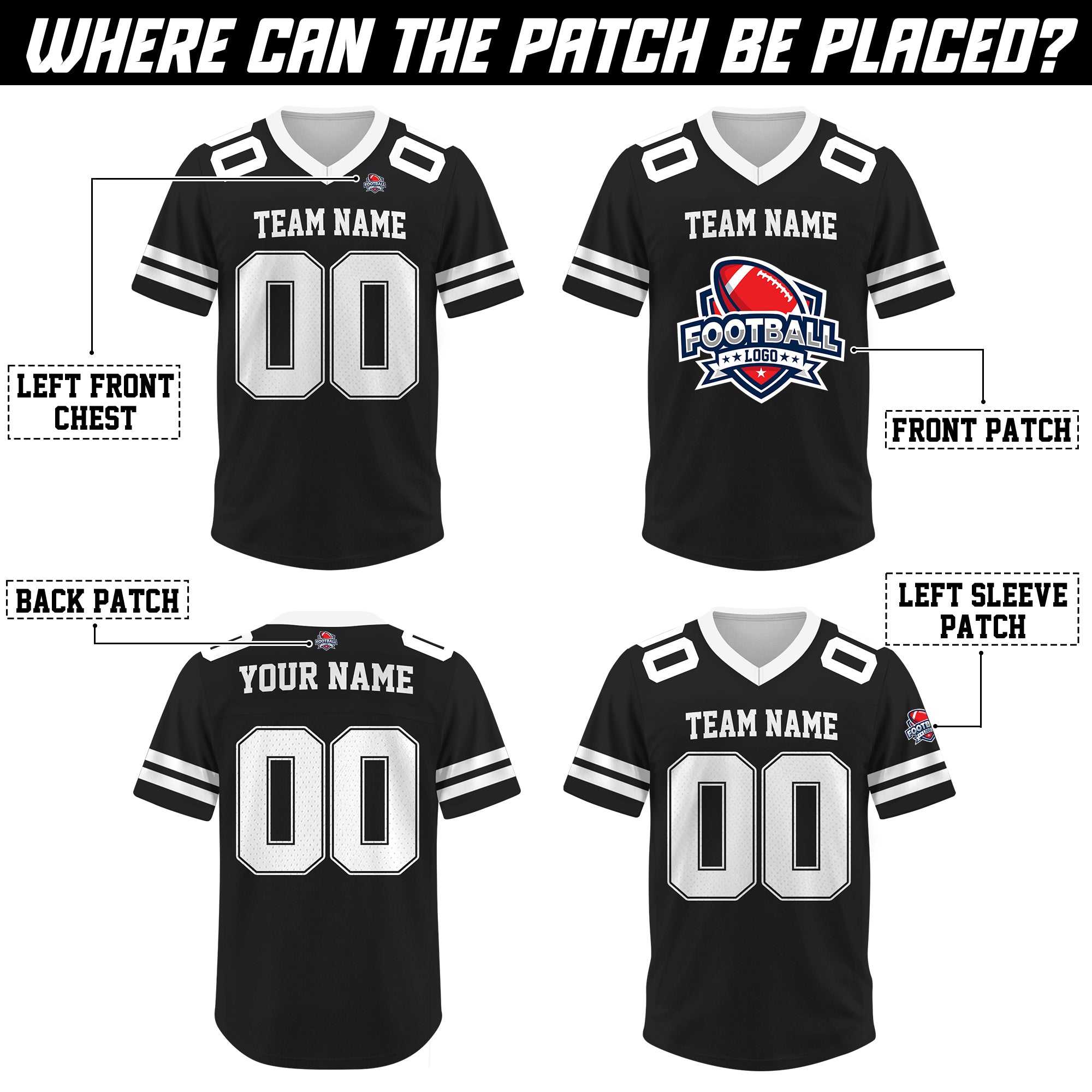 Custom Black Football Jersey, Personalized Football Jersey Shirt For Adult Kid