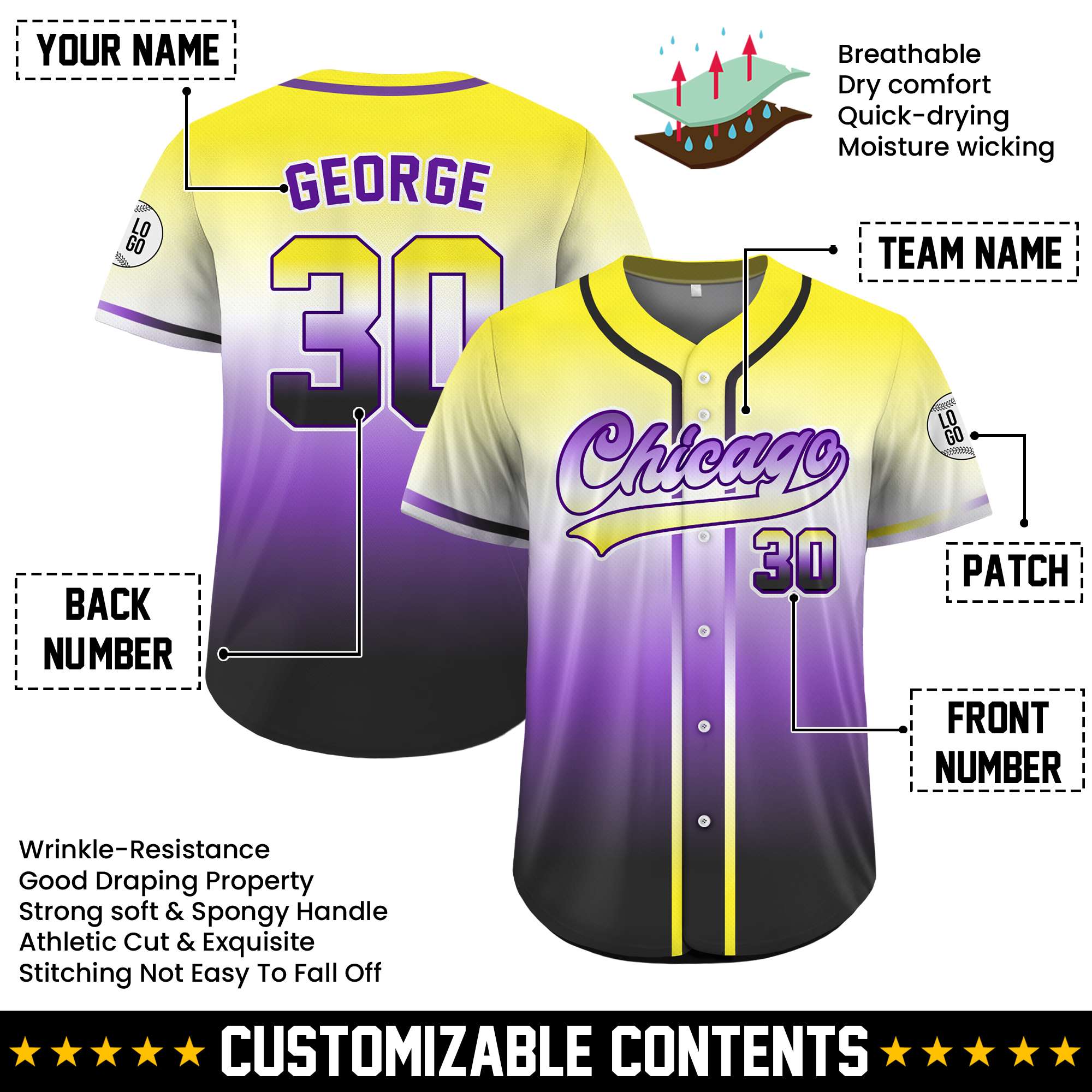 Custom Asexual Pride Gradient Baseball Jersey