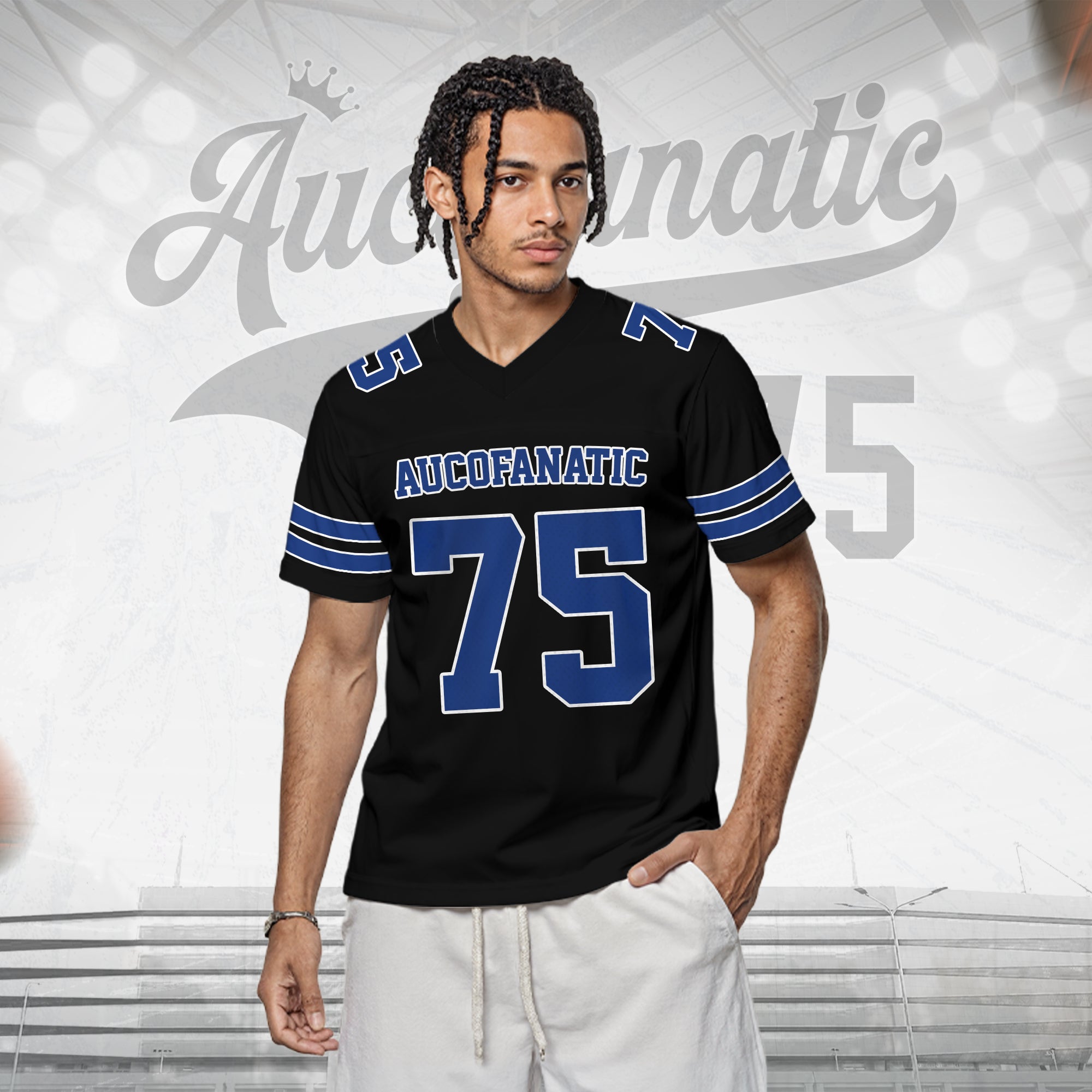 Custom Black Blue Football Jersey, Game Day Outfit For American Football Fan