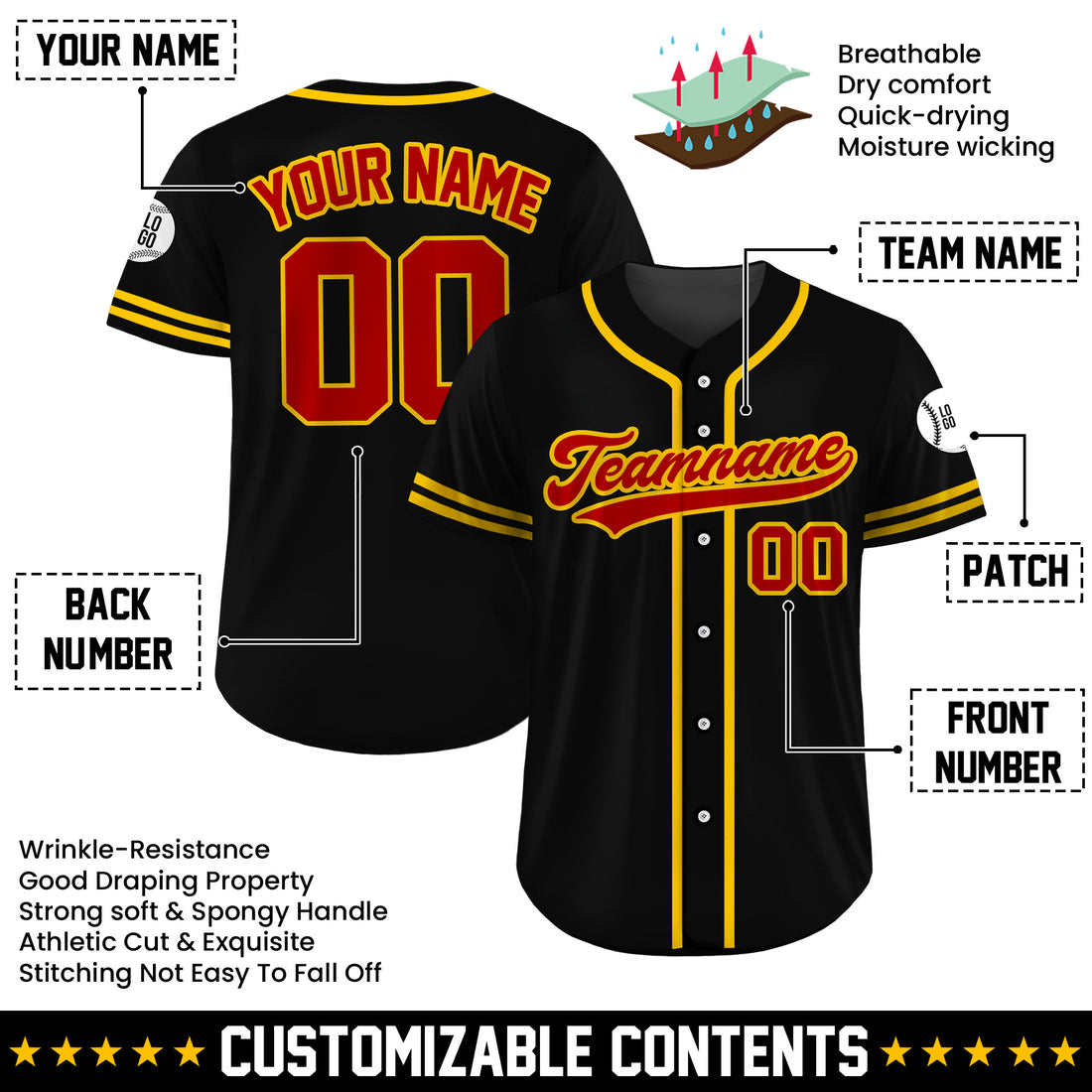 Custom Black Inferno Glory Baseball Jersey