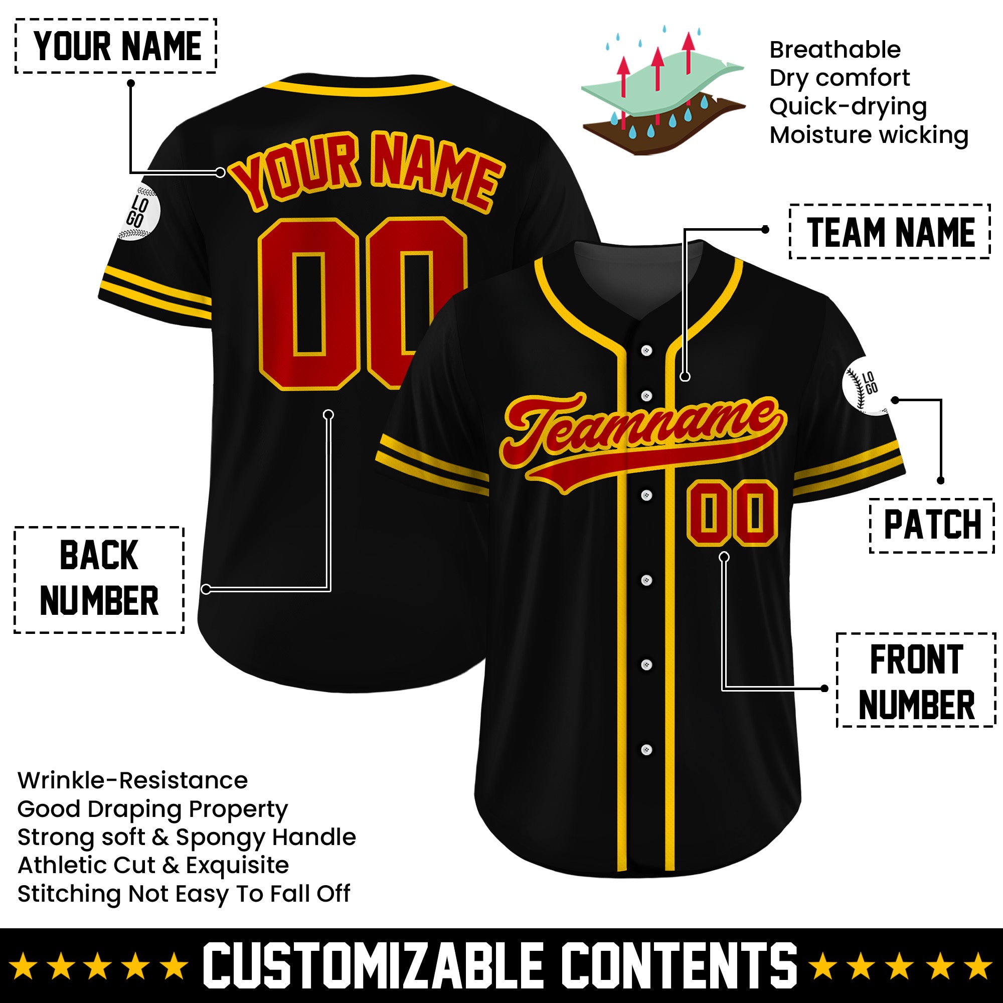 Custom Black Inferno Glory Baseball Jersey