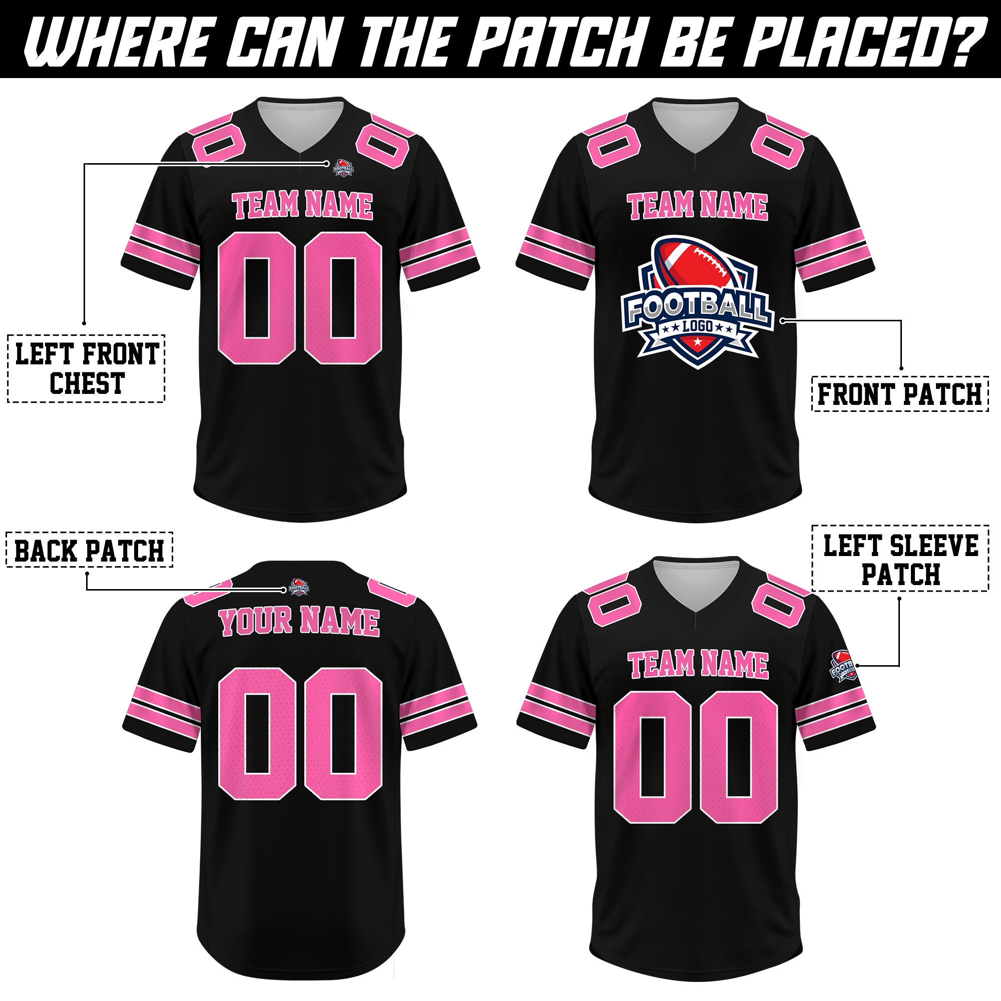Custom Black Pink Football Jersey, Game Day Outfit For American Football Fan