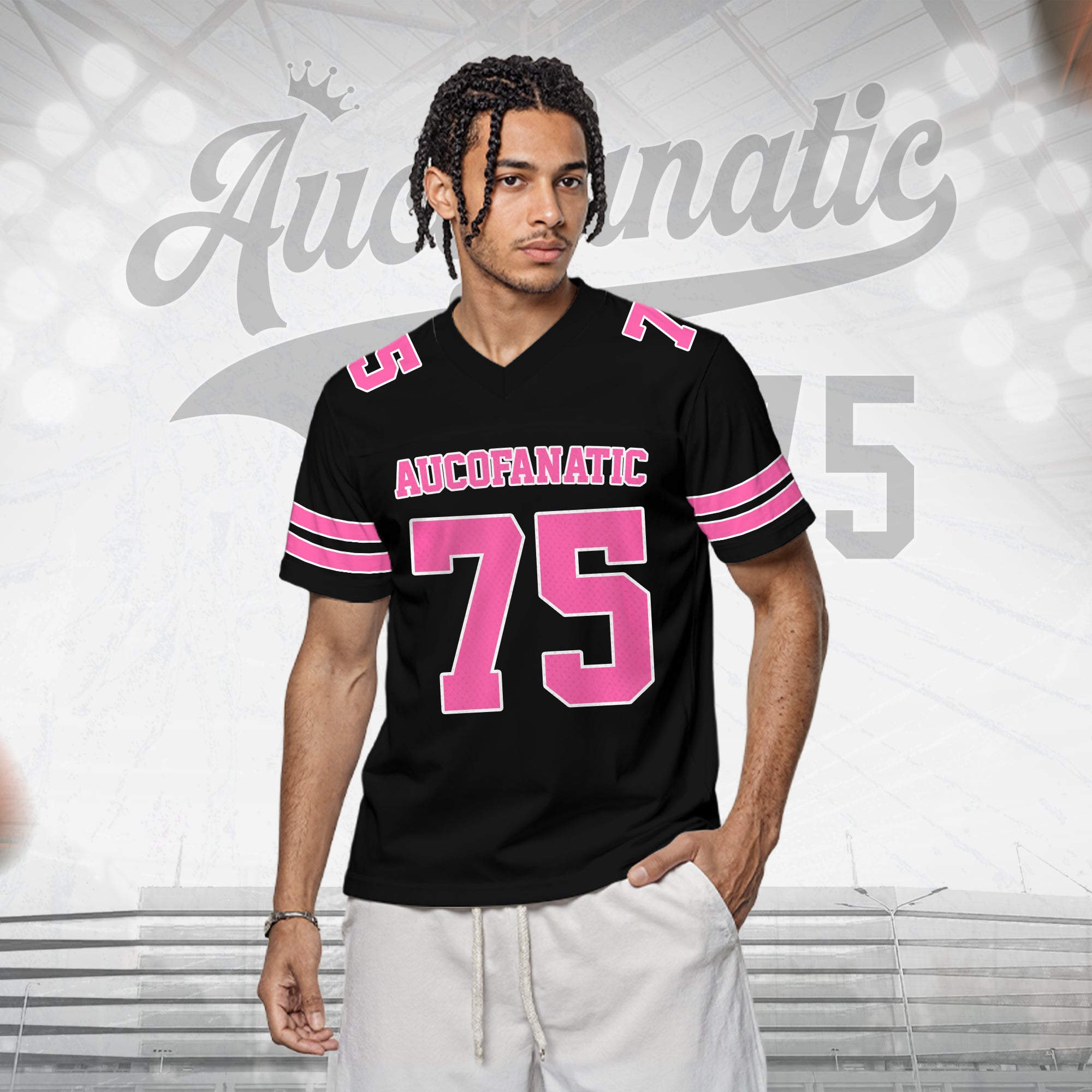 Custom Black Pink Football Jersey, Game Day Outfit For American Football Fan
