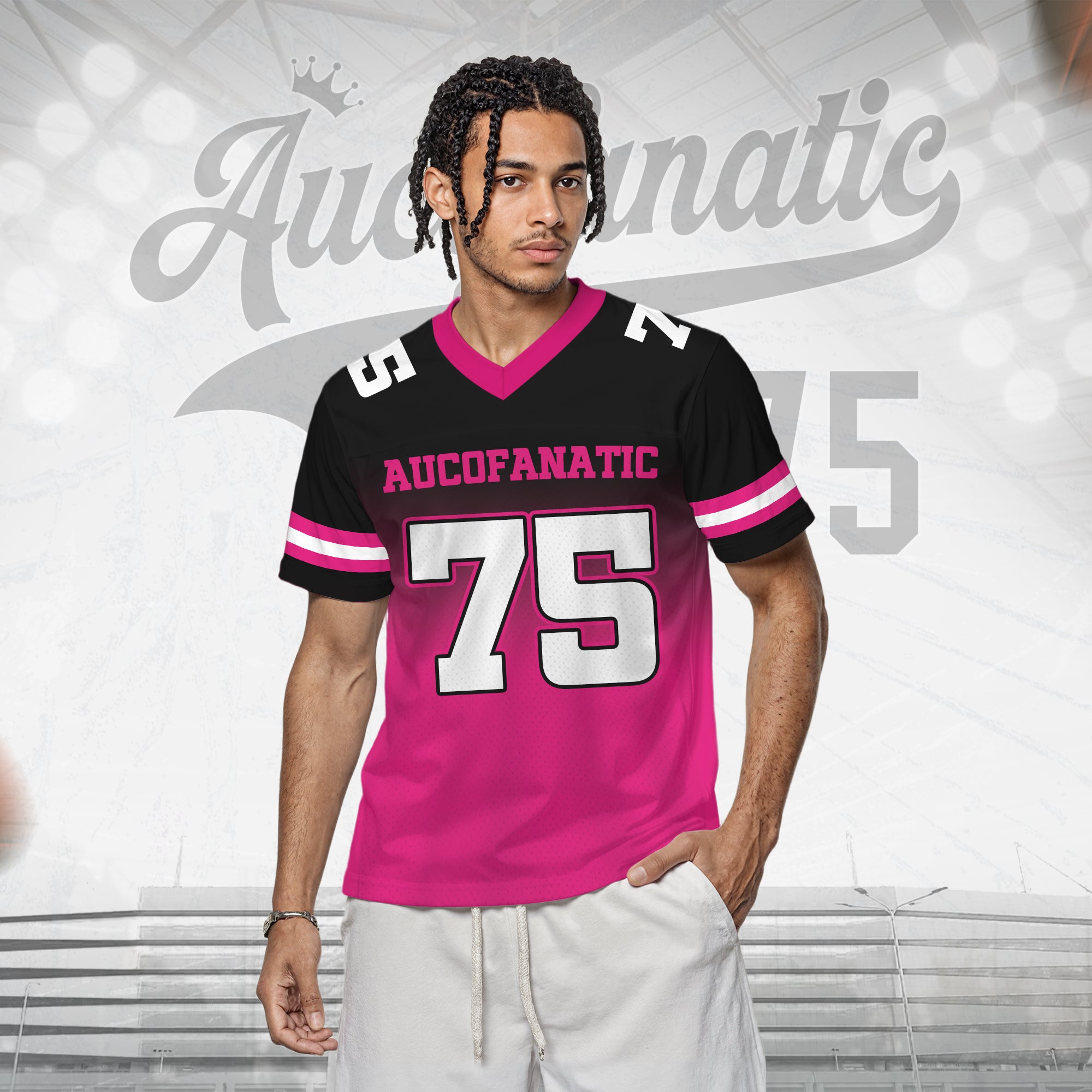 Custom Black Pink Gradient Football Jersey, Personalized Team Name Number Football Jersey for Men Women Youth