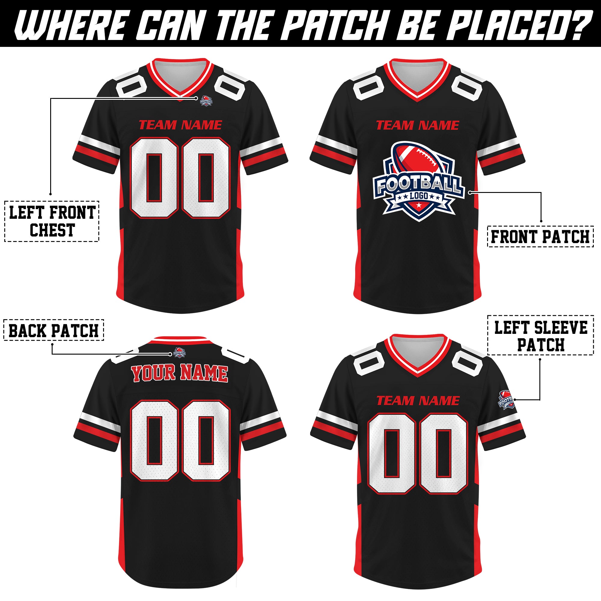Custom Black Red Football Jersey, Football Jerseys For Men Women