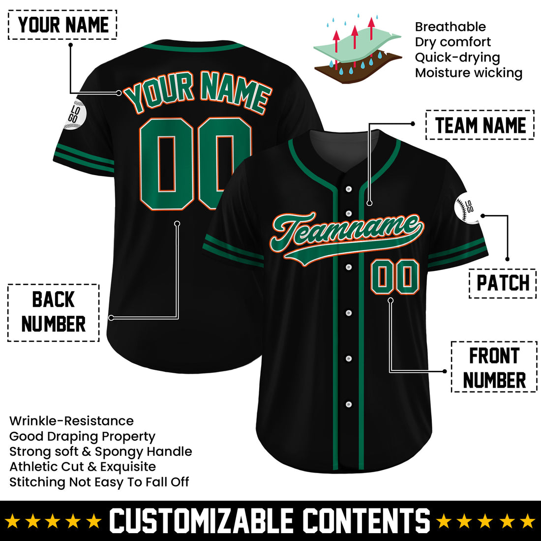 Custom Black Tropical Blitz Baseball Jersey