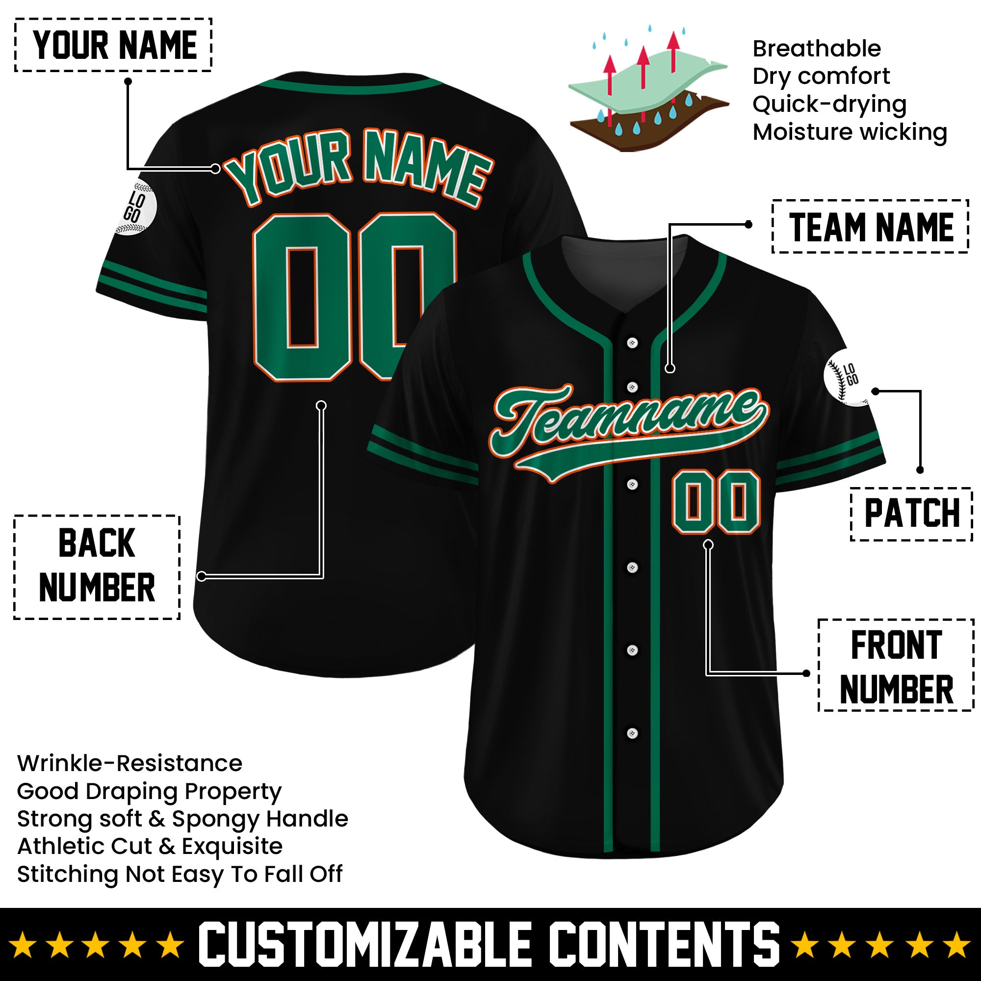 Custom Black Tropical Blitz Baseball Jersey