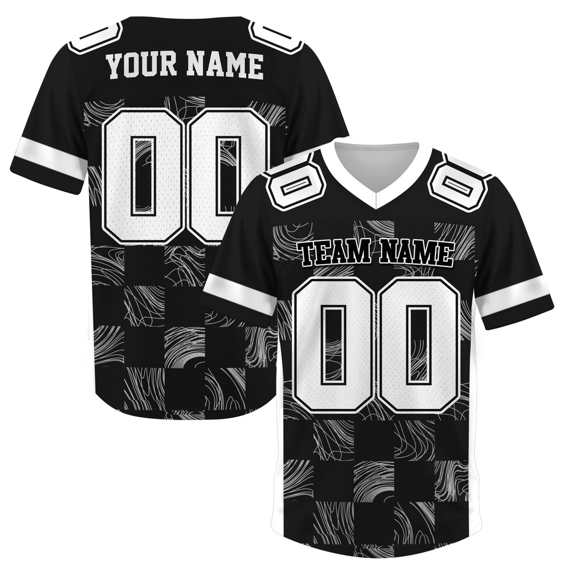 Custom Black White Chess Pattern Football Jersey, Custom Jersey Gift for Men Women Kid