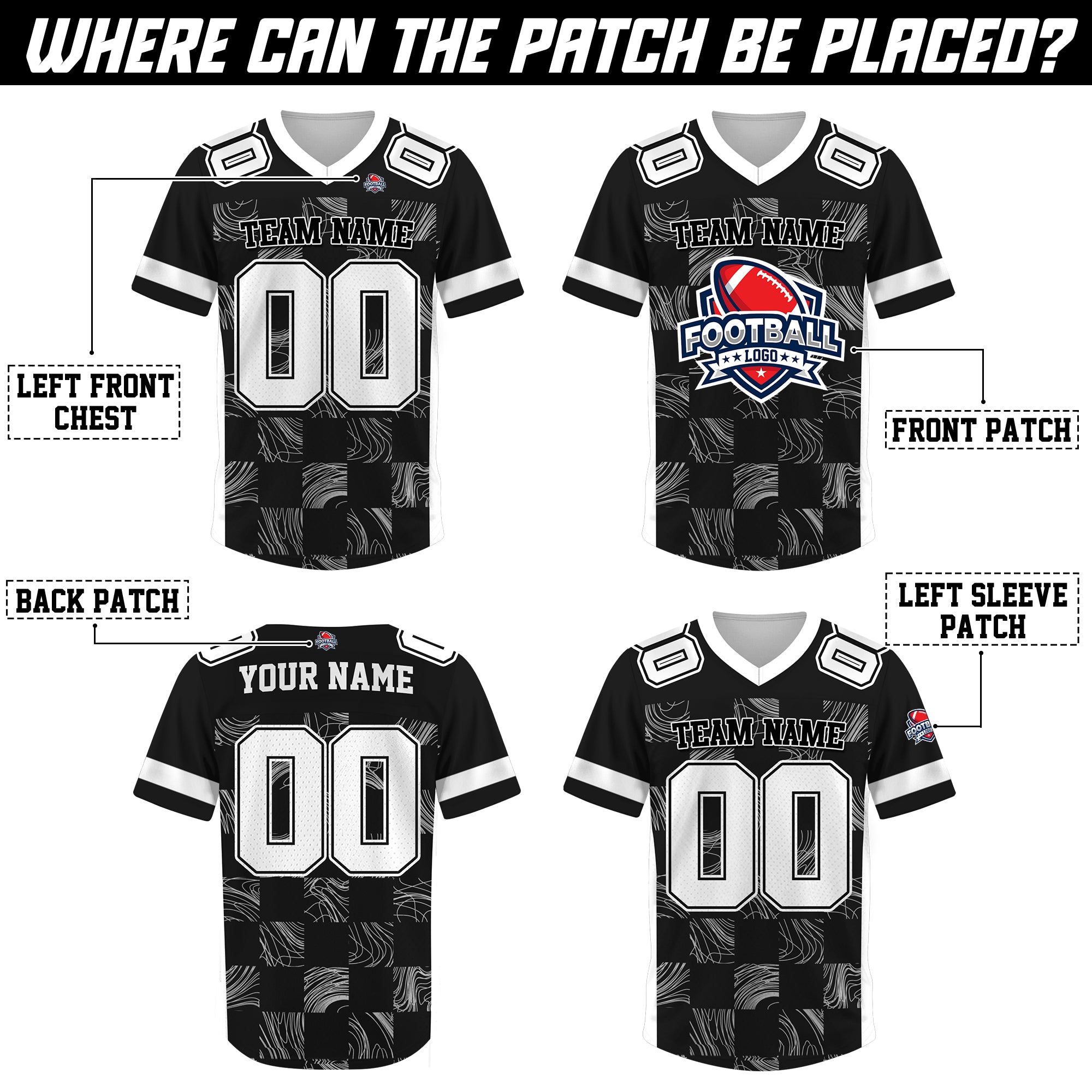 Custom Black White Chess Pattern Football Jersey, Custom Jersey Gift for Men Women Kid