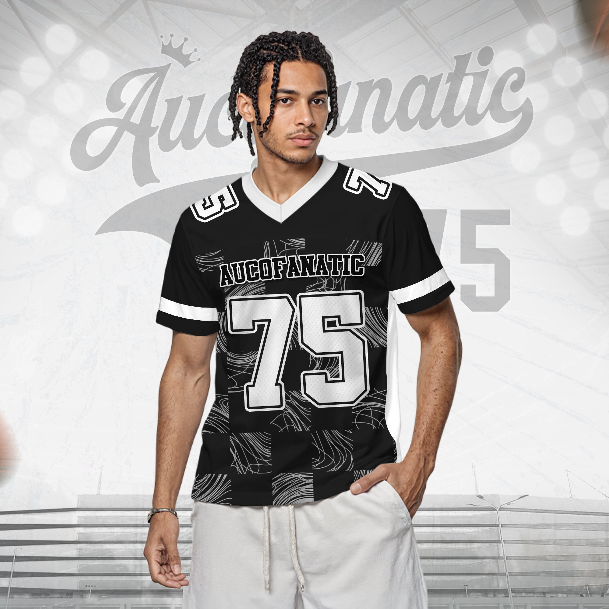 Custom Black White Chess Pattern Football Jersey, Custom Jersey Gift for Men Women Kid