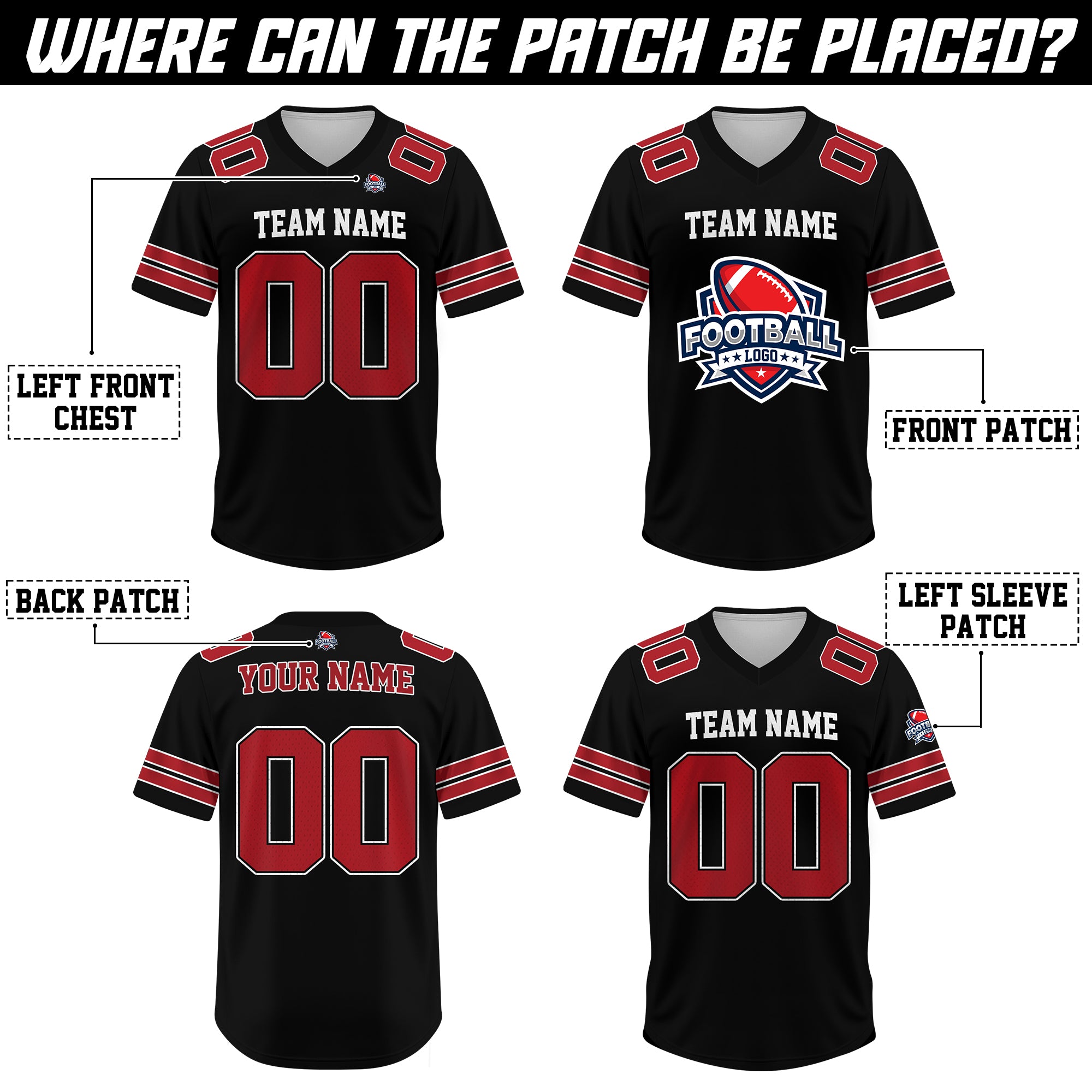 Custom Black and Red Football Jersey, Personalized Football Jersey Shirt For Adult Kid