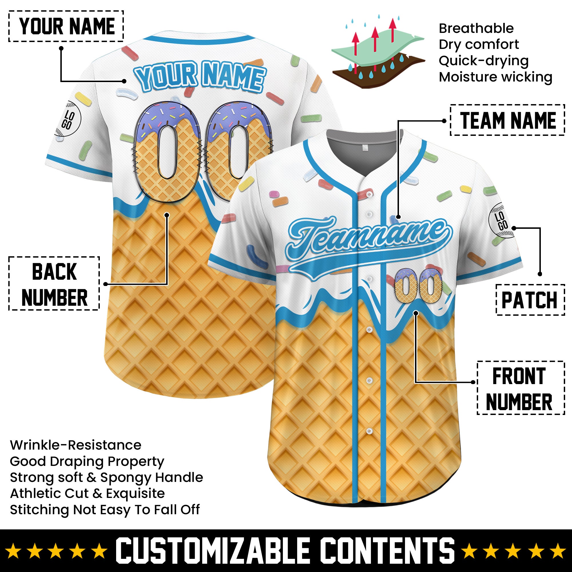 Custom Blueberry Swirl Drip Baseball Jersey