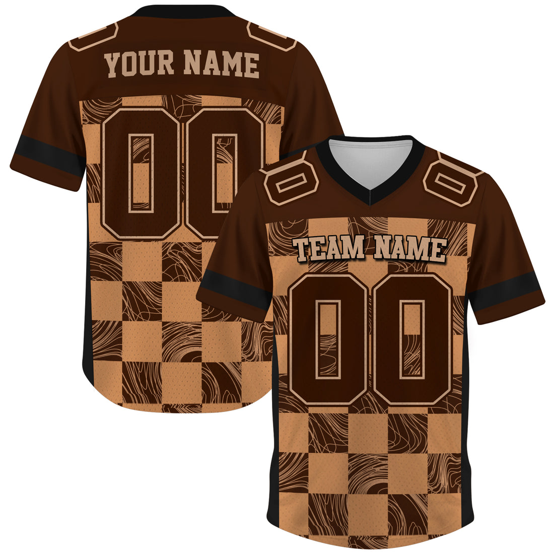 Custom Brown Chess Pattern Football Jersey, Customized Football Jerseys For Fan