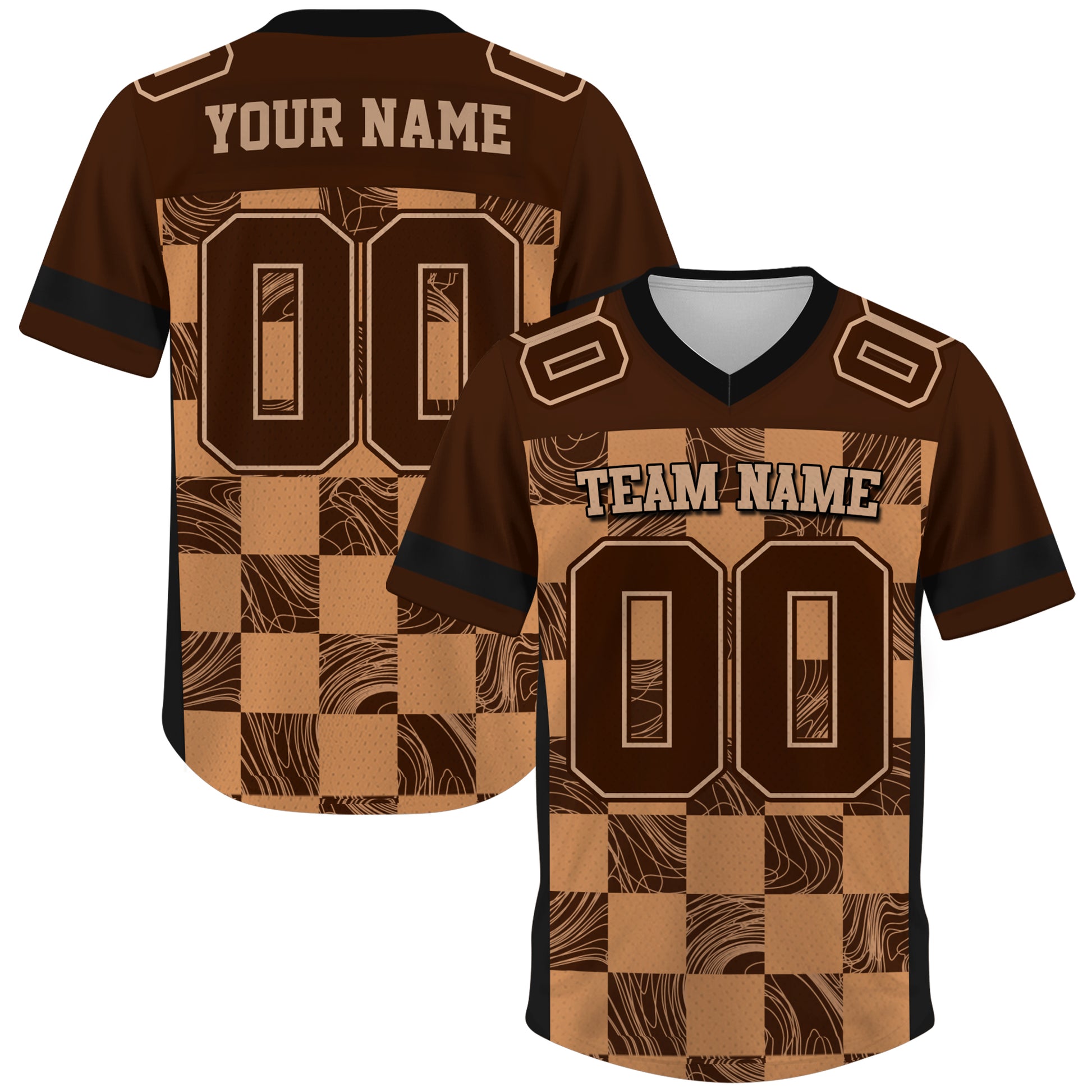 Custom Brown Chess Pattern Football Jersey, Customized Football Jerseys For Fan