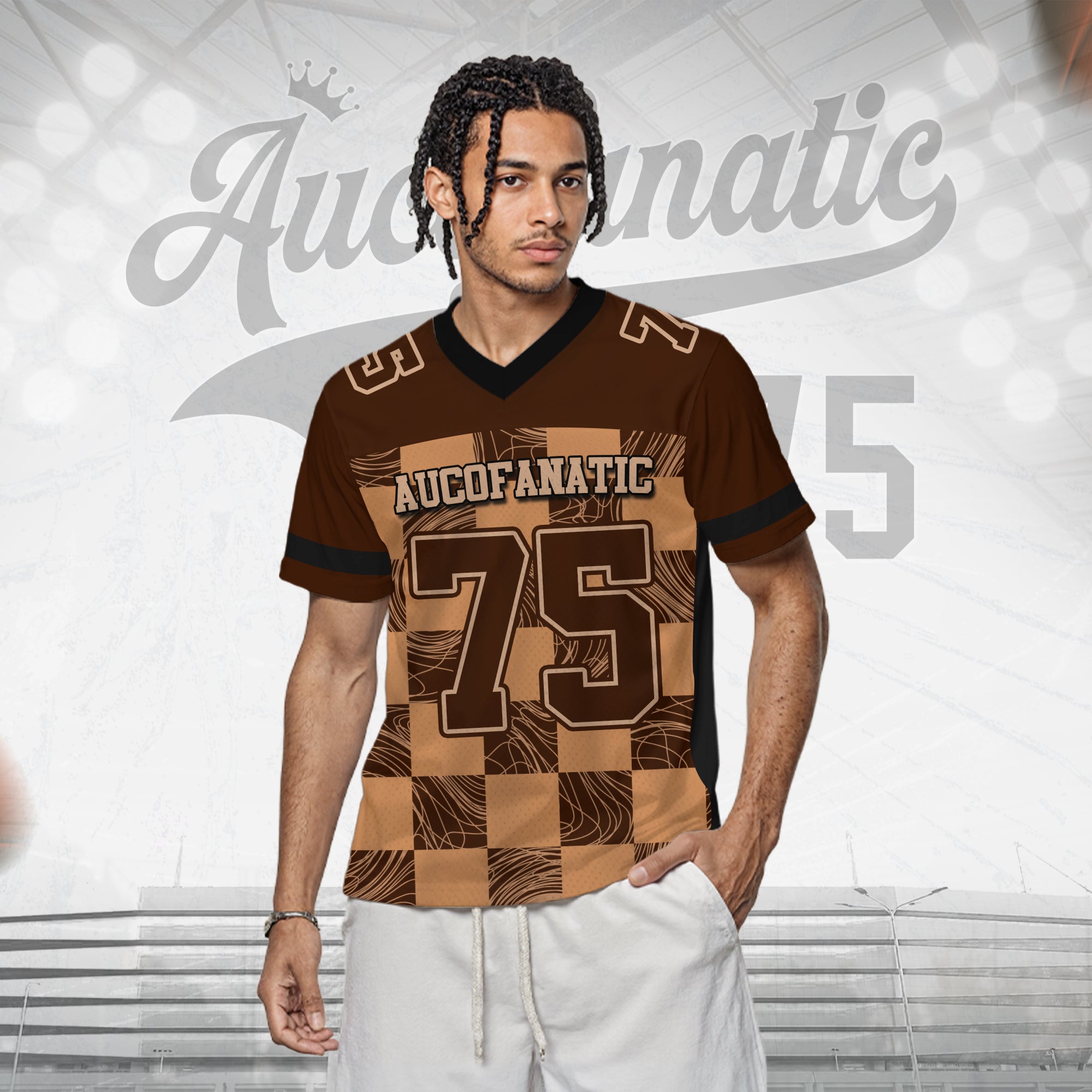 Custom Brown Chess Pattern Football Jersey, Customized Football Jerseys For Fan