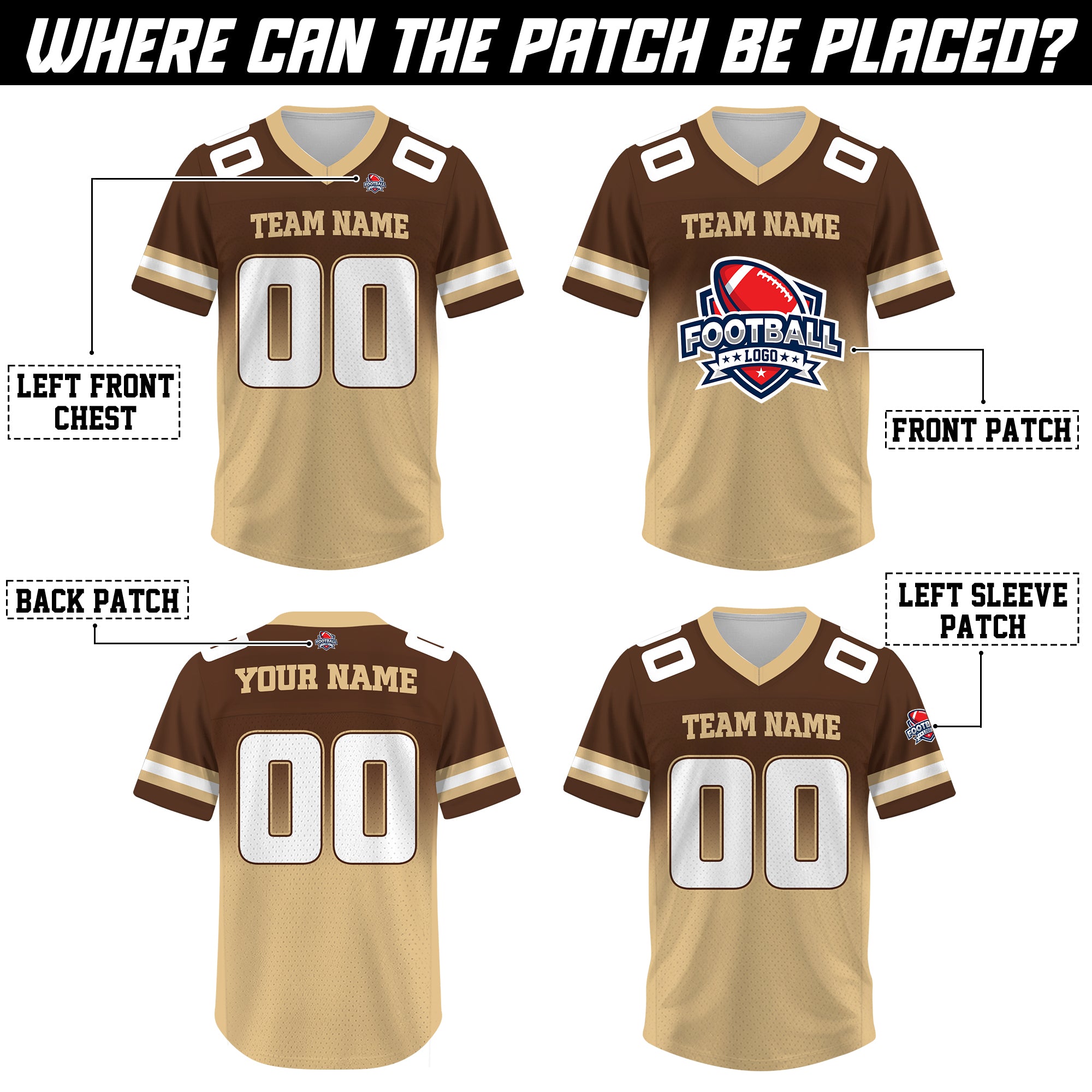 Custom Brown Gold Football Jersey, Personalized Team Name Number Football Jersey for Men Women Youth