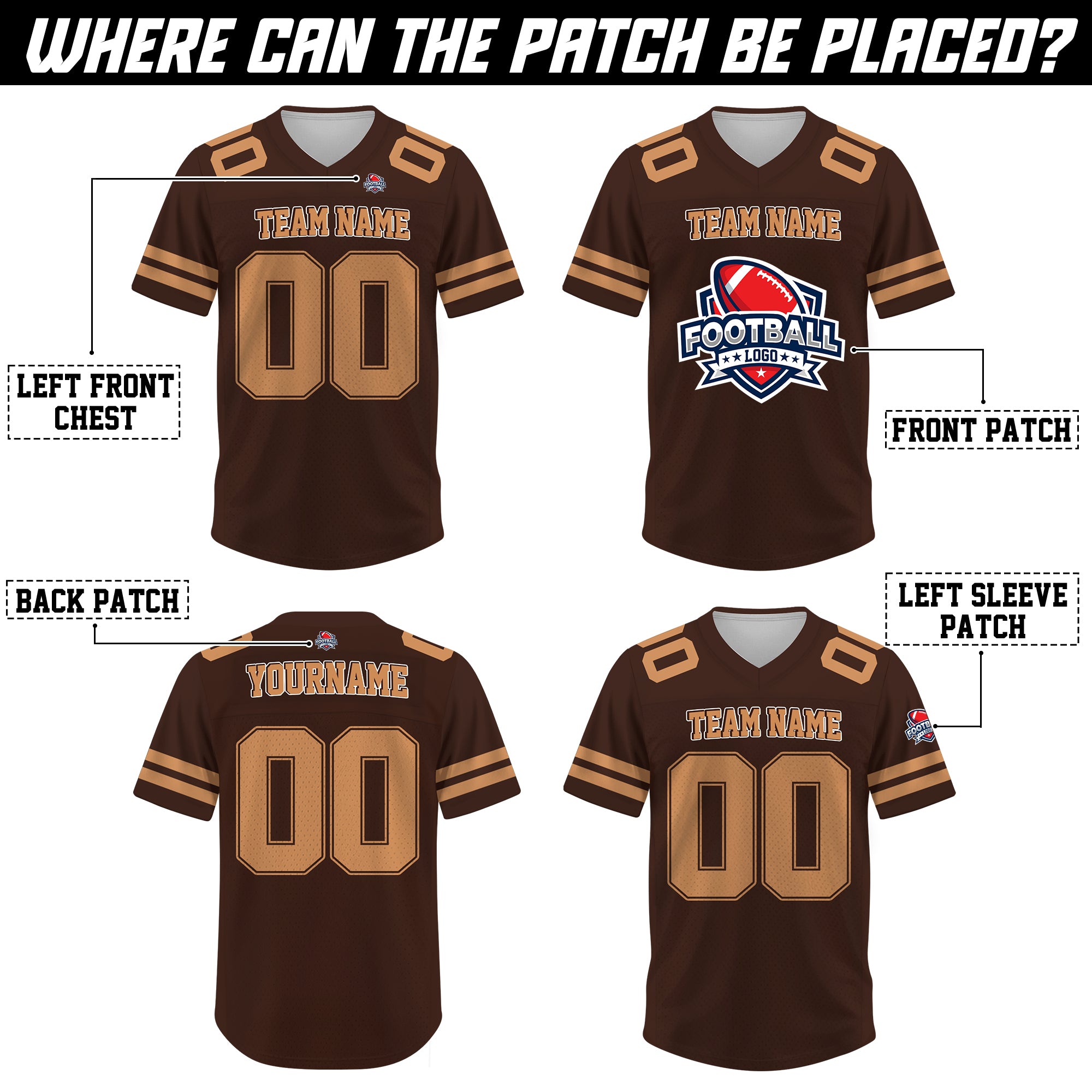 Custom Brown Tan Football Jersey, Personalized Team Name Number Football Jersey for Men Women Youth