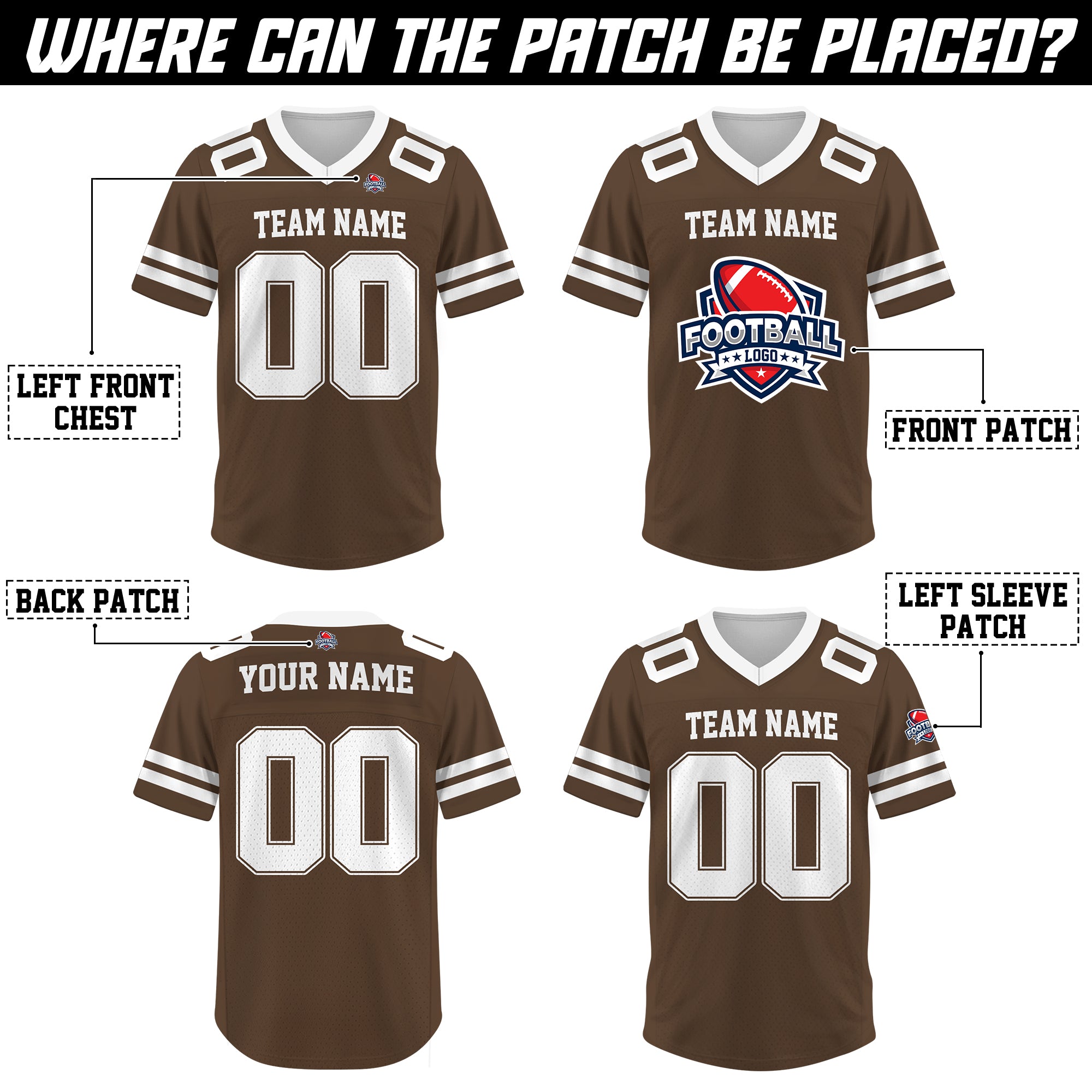 Custom Brown White Football Jersey, Custom Football Uniform For Men & Women