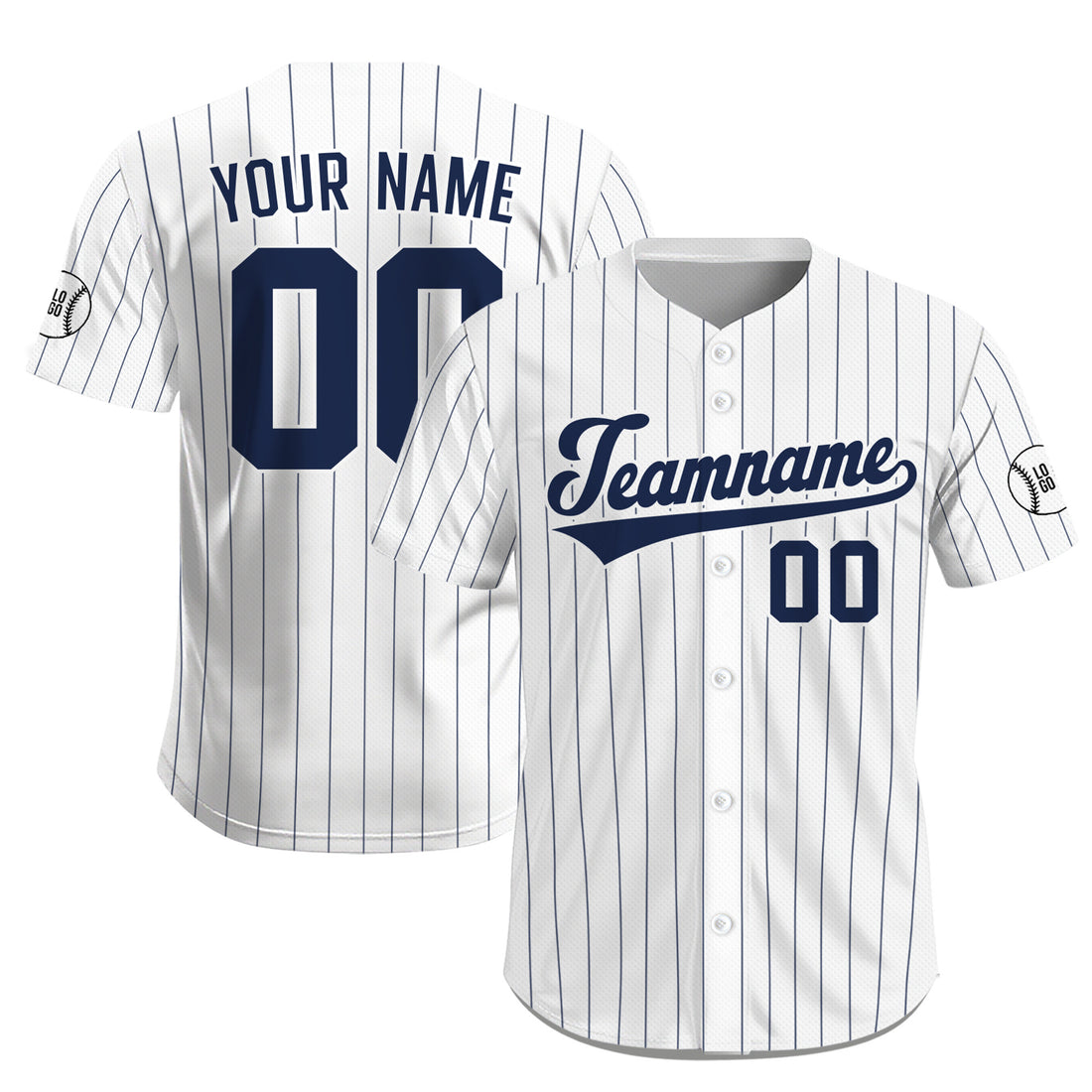 Custom Classic White Navy Pinstripe Baseball Jersey