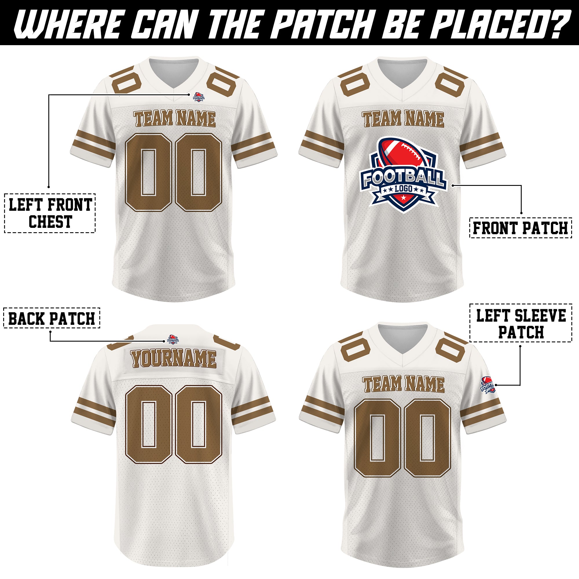 Custom Cream Brown Football Jersey, Personalized Team Name Number Football Jersey for Men Women Youth