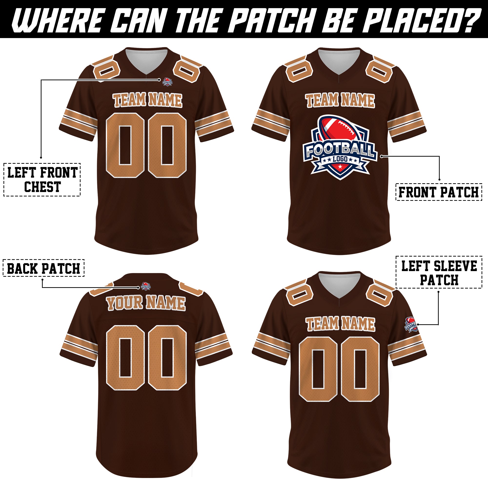 Custom Dark Brown Tan Football Jersey, Personalized Team Name Number Football Jersey for Men Women Youth