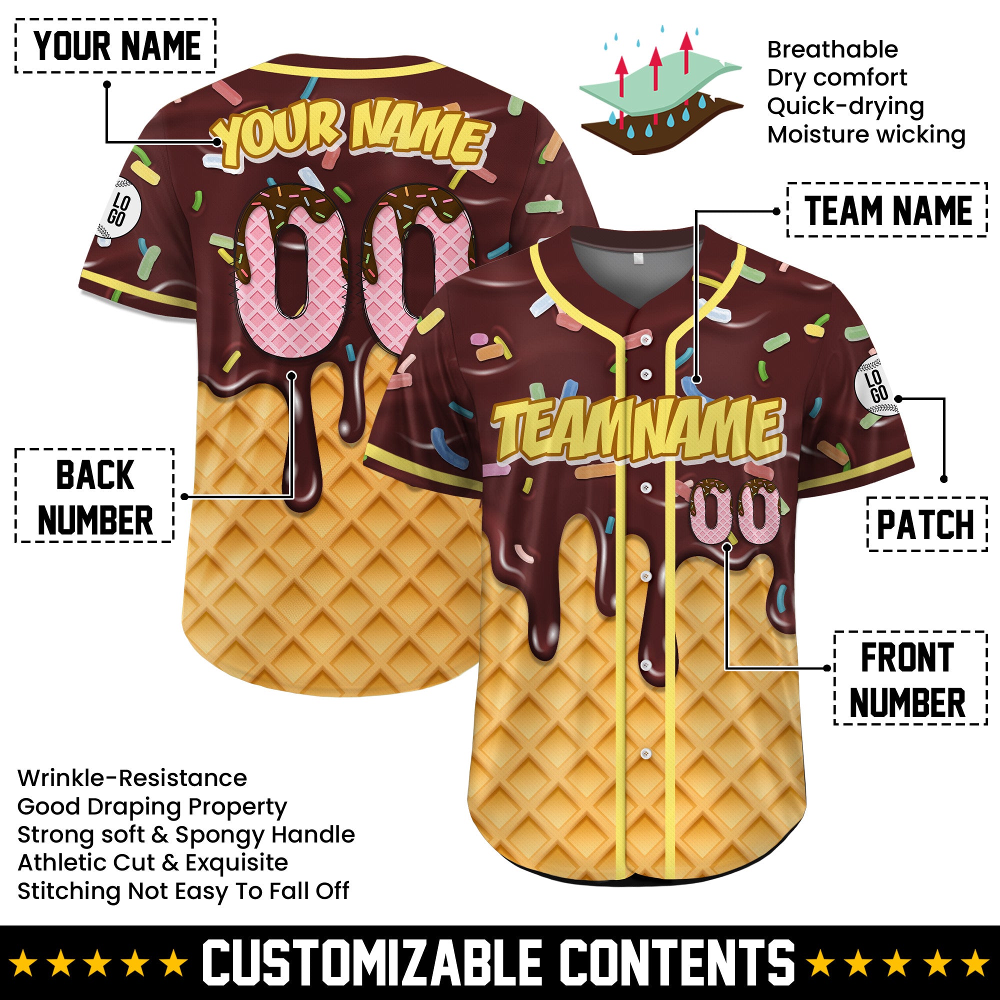 Custom Dark Chocolate Drip Baseball Jersey
