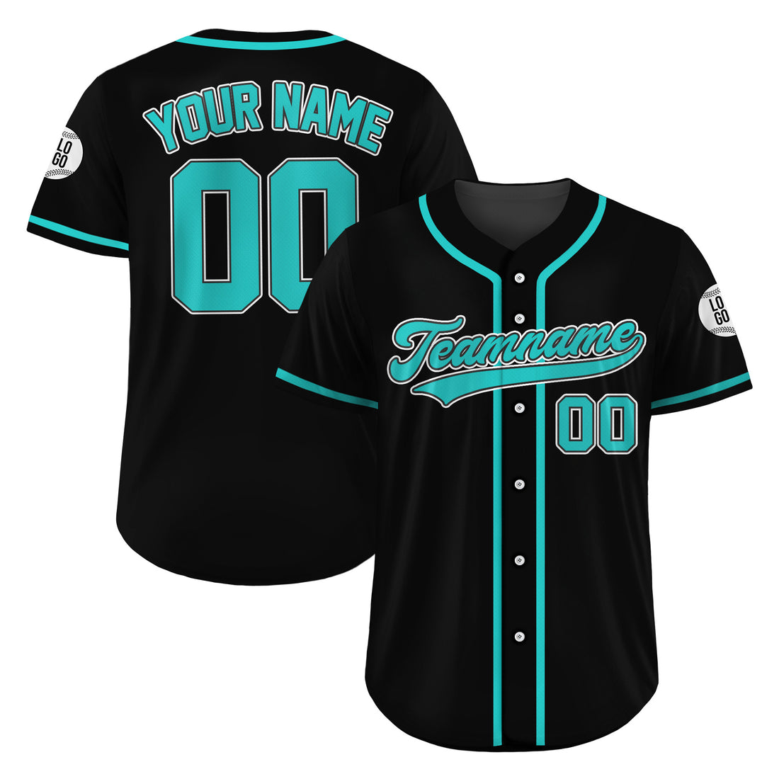 Custom Electric Teal Black Baseball Jersey