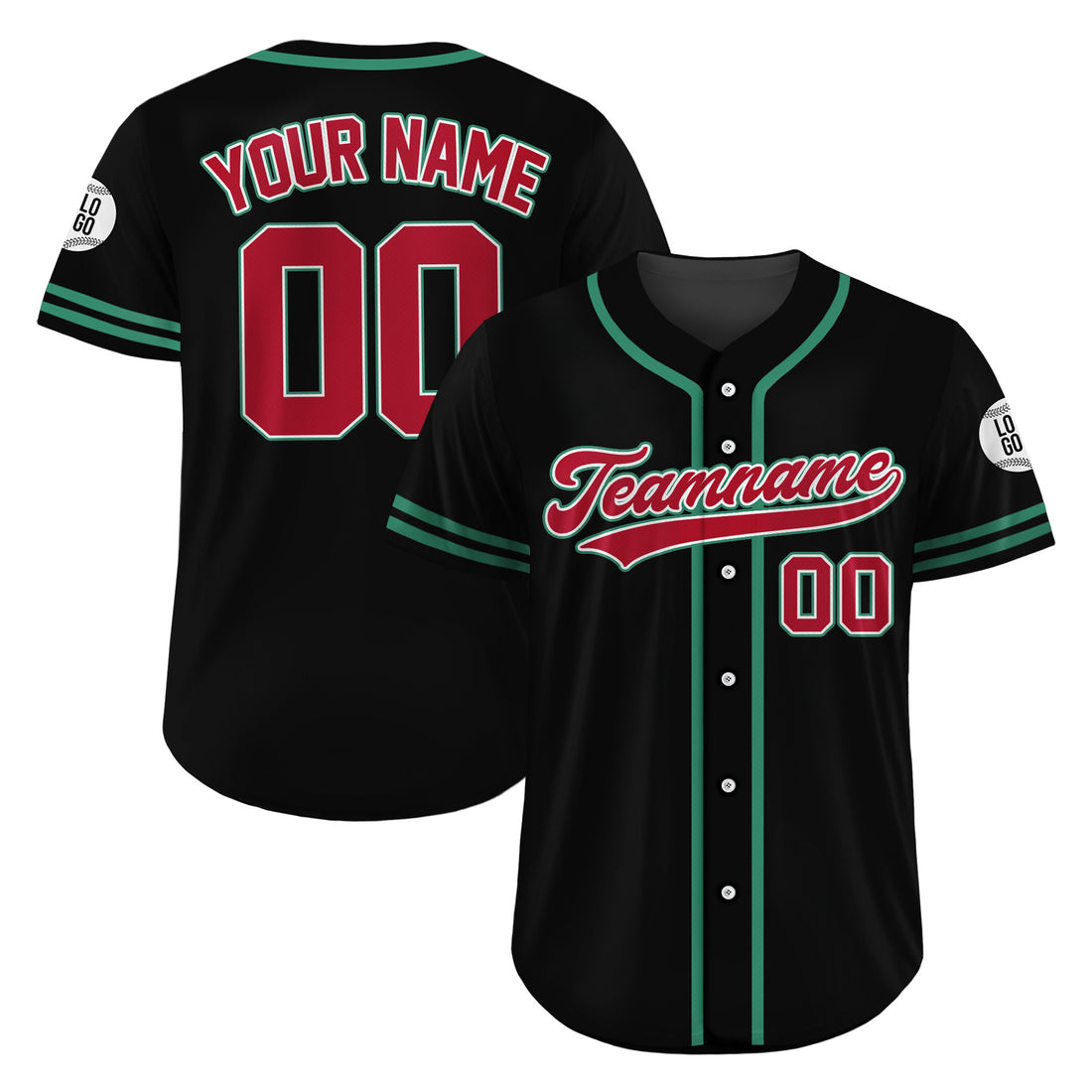 Custom Emerald Crimson Shadow Black Baseball Jersey