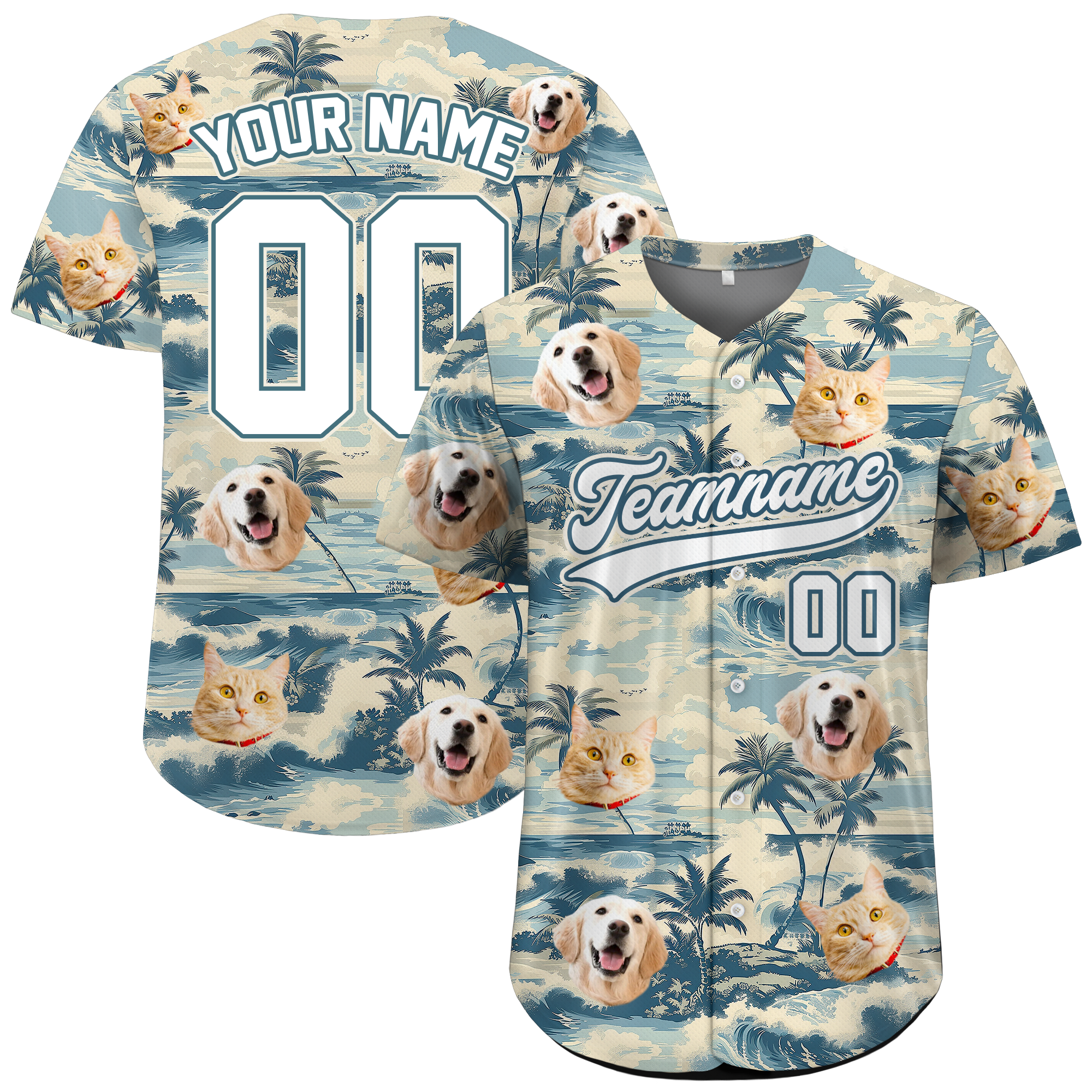 Custom Face Photo Beach Scene Hawaiian Baseball Jersey