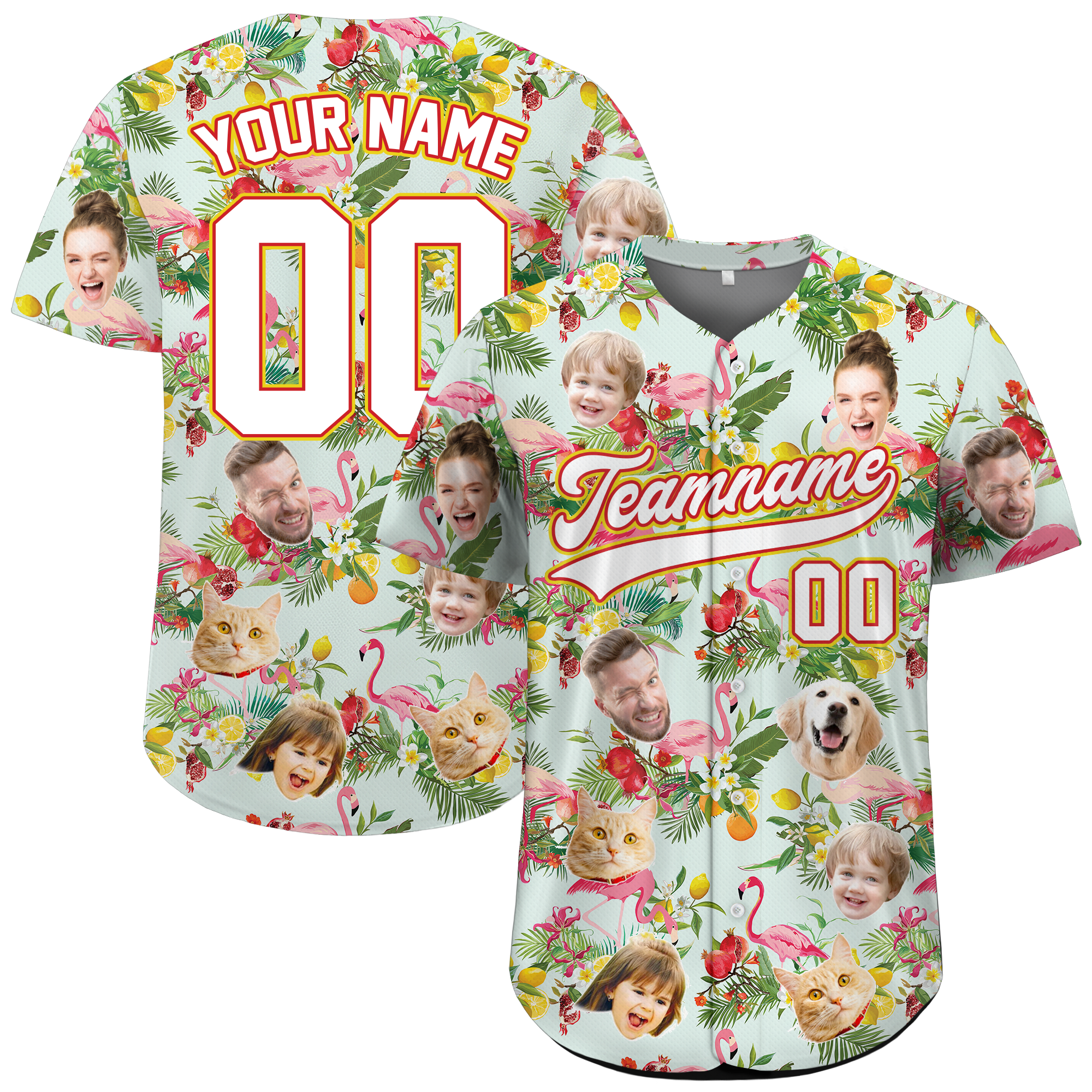 Custom Face Photo Flamingo Lemon Hawaiian Baseball Jersey