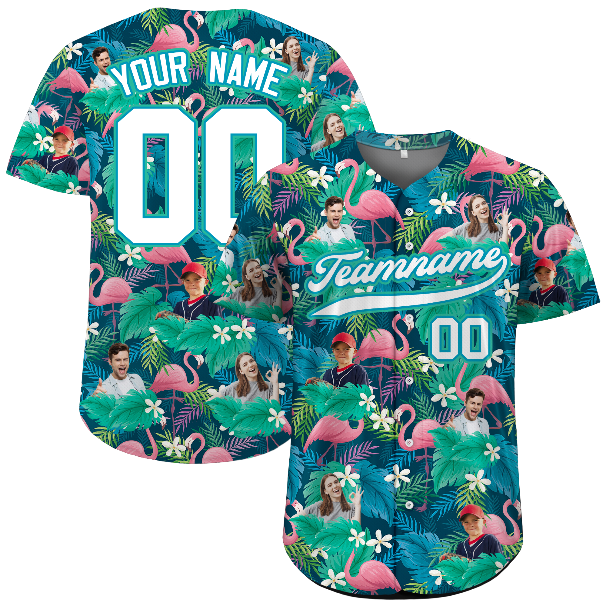 Custom Face Photo Flamingo Tropical Hawaiian Baseball Jersey