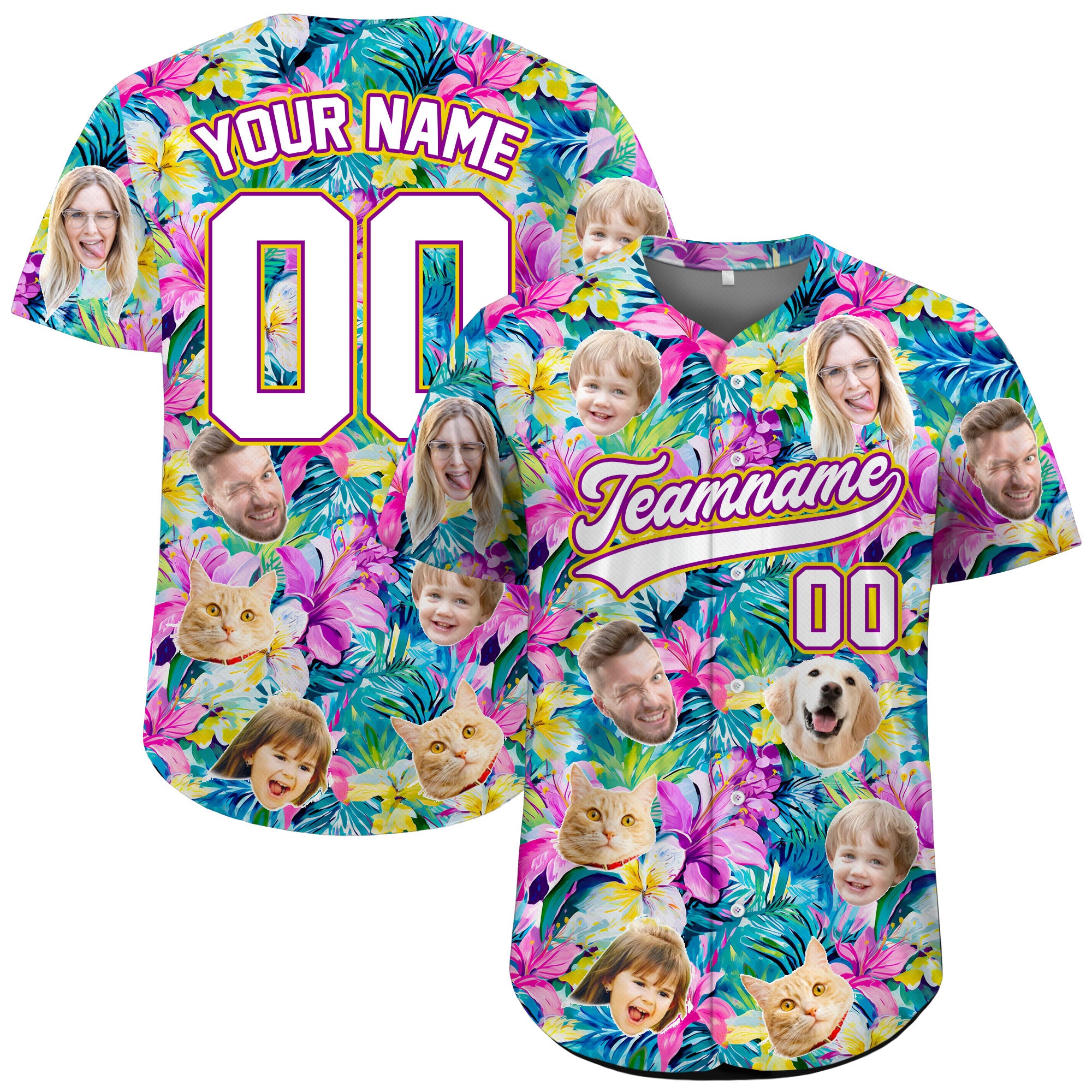 Custom Face Photo Floral Hawaiian Baseball Jersey