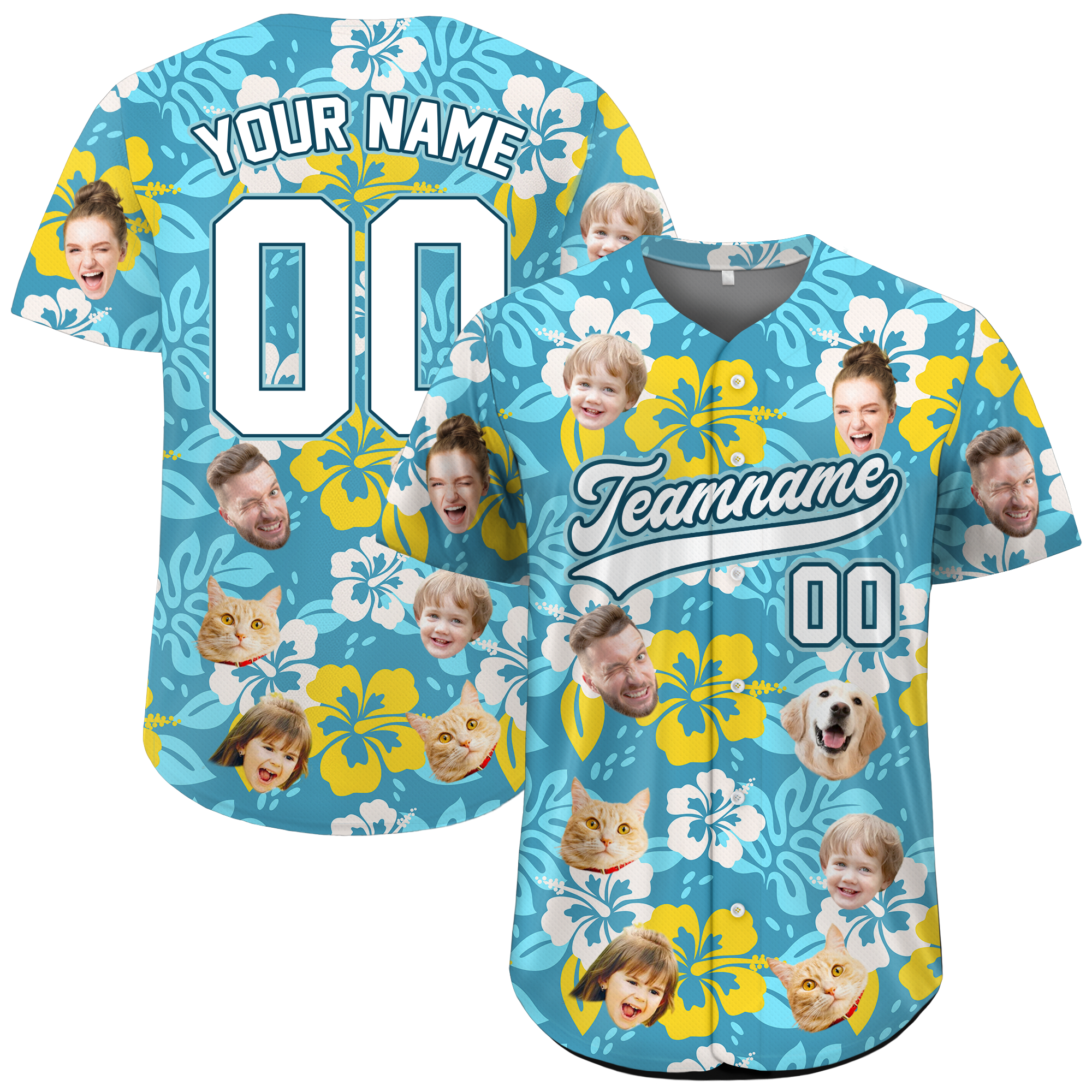 Custom Face Photo Hibiscus Bloom Hawaiian Baseball Jersey