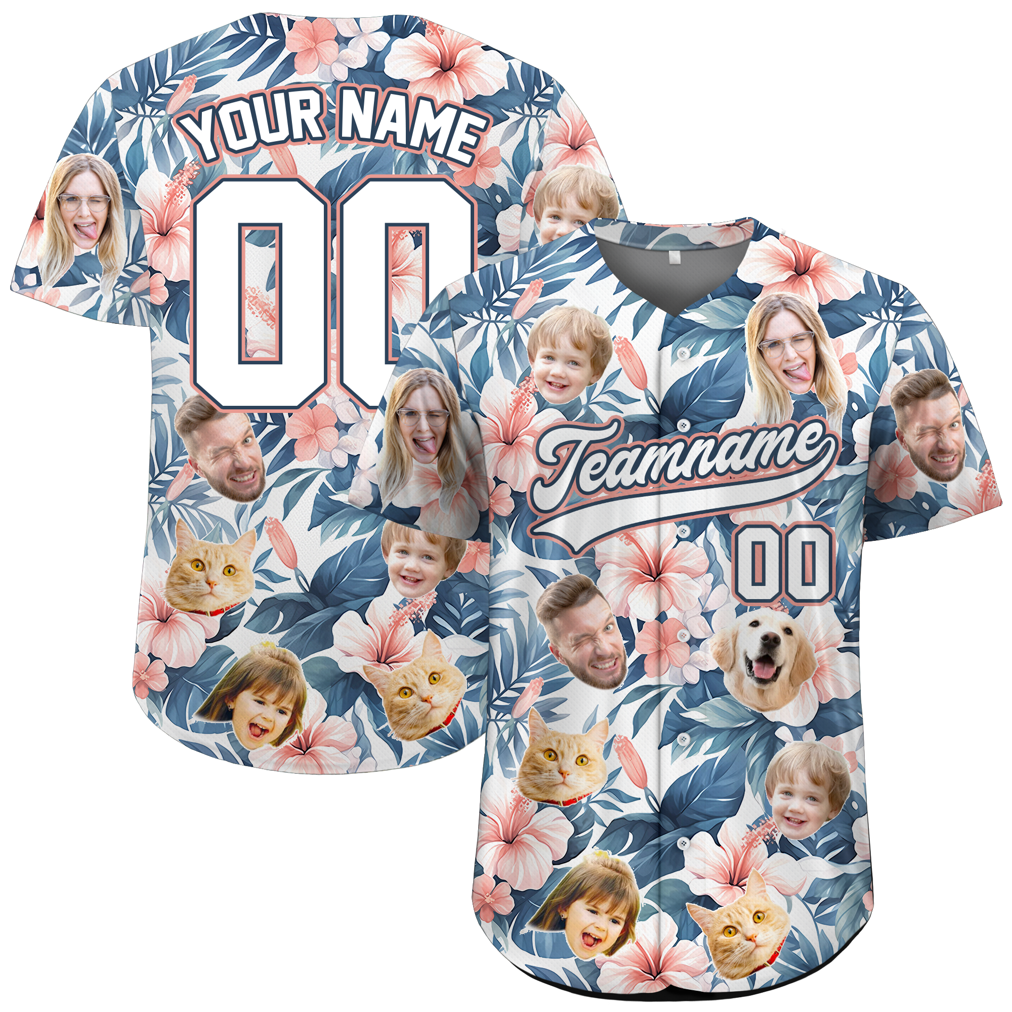 Custom Face Photo Hibiscus Hawaiian Baseball Jersey