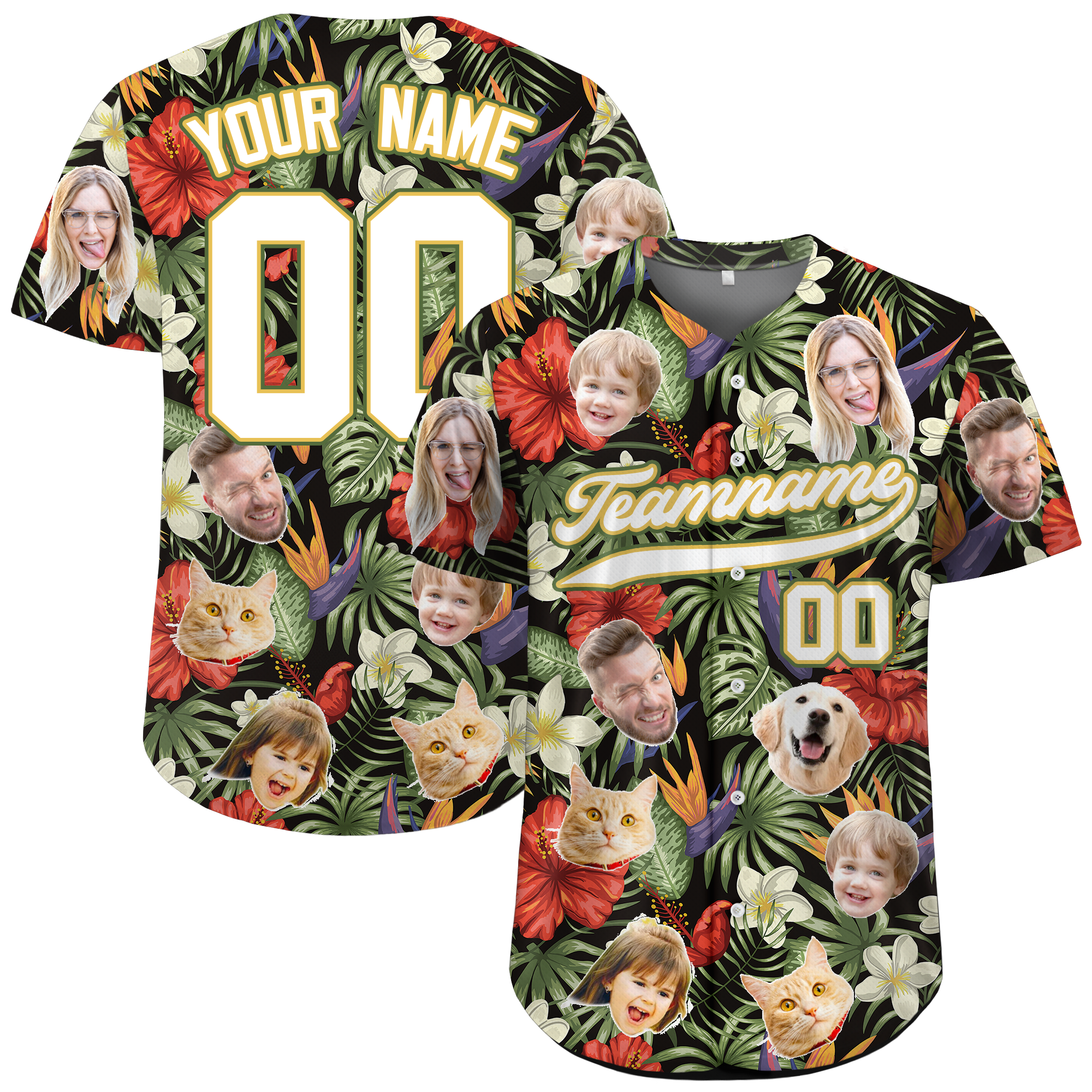 Custom Face Photo Hibiscus Plumeria Hawaiian Baseball Jersey