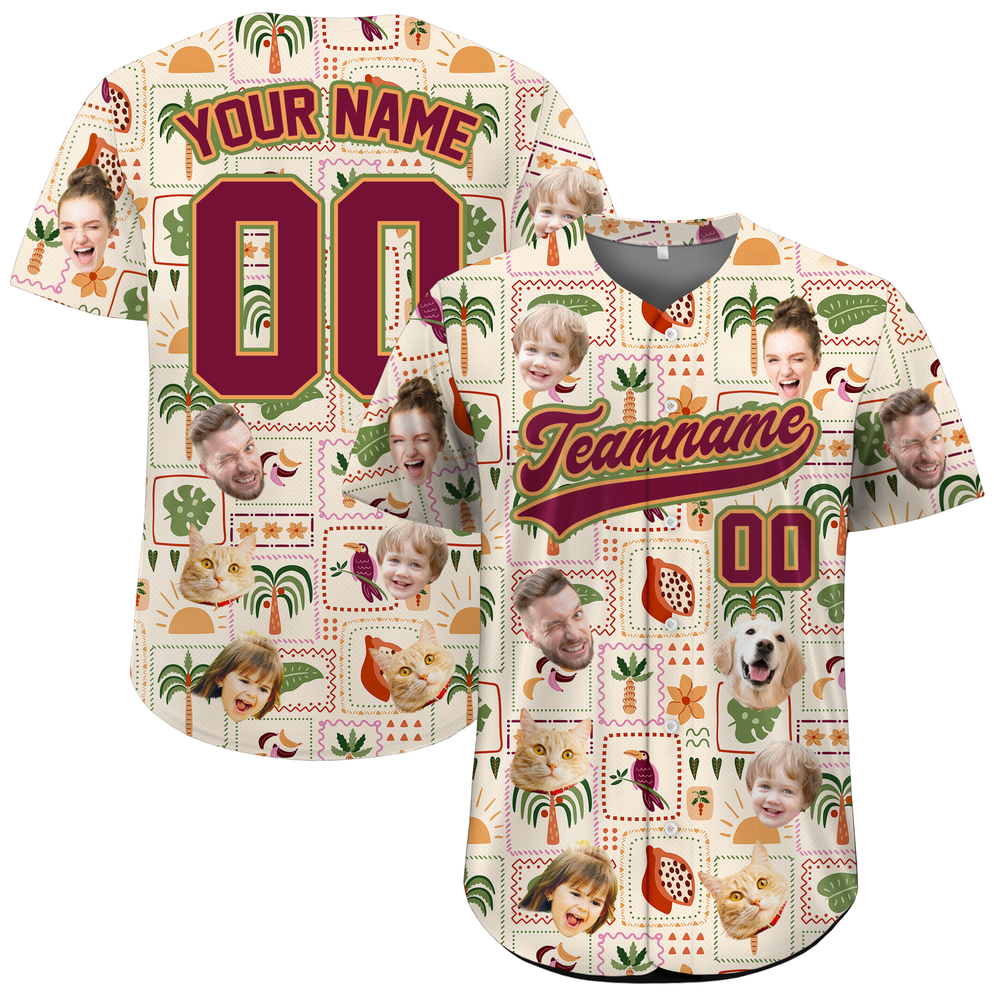 Custom Face Photo Island Patch Hawaiian Baseball Jersey