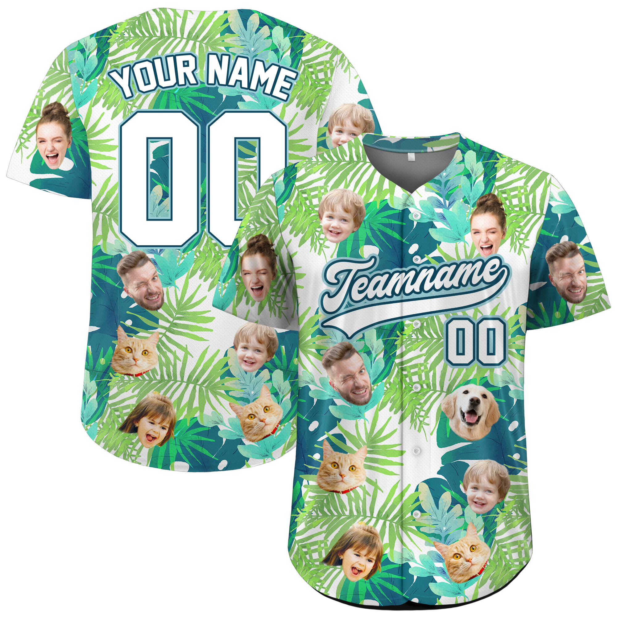 Custom Face Photo Jungle Leaf Hawaiian Baseball Jersey