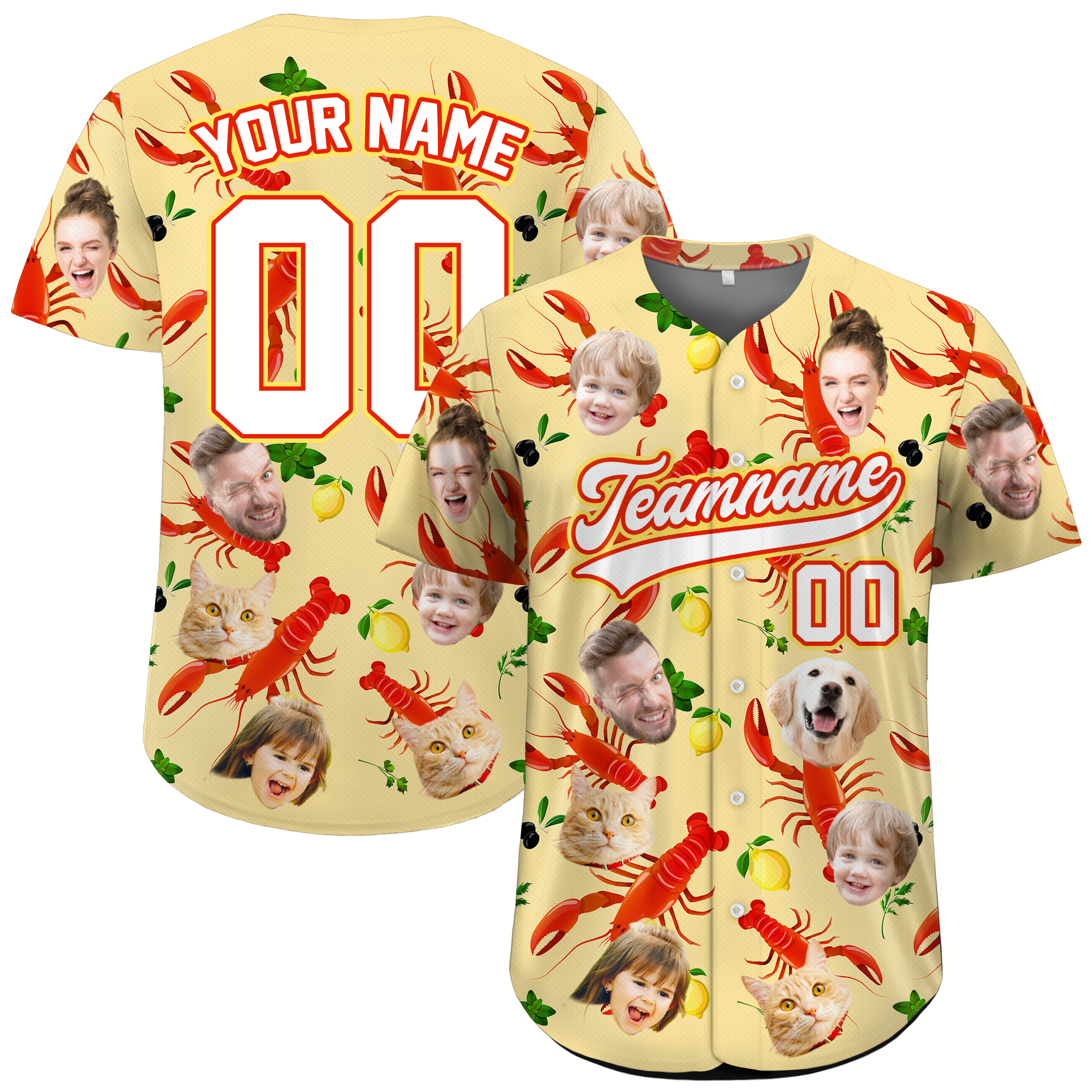 Custom Face Photo Lobster Lemon Hawaiian Baseball Jersey