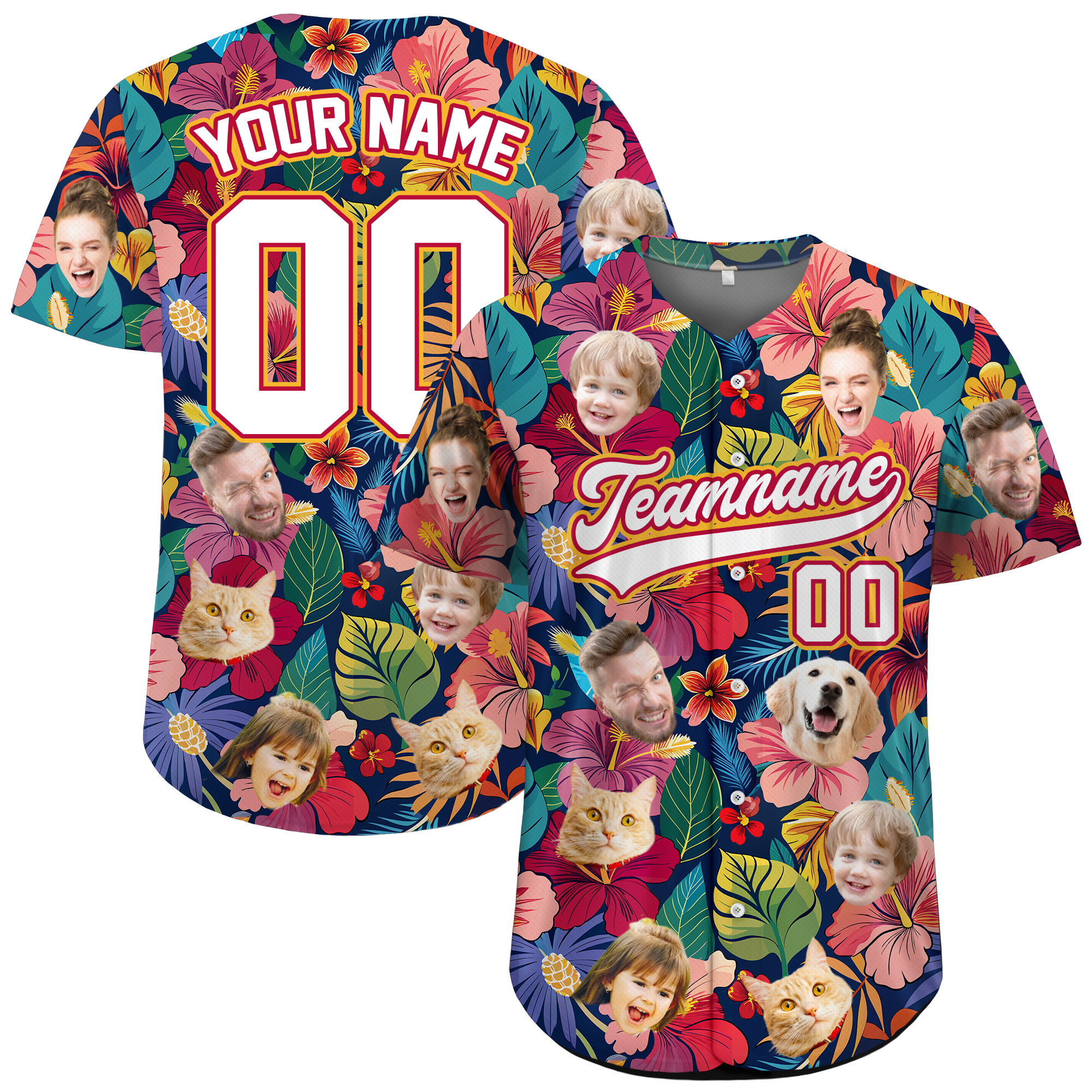Custom Face Photo Lush Hibiscus Hawaiian Baseball Jersey