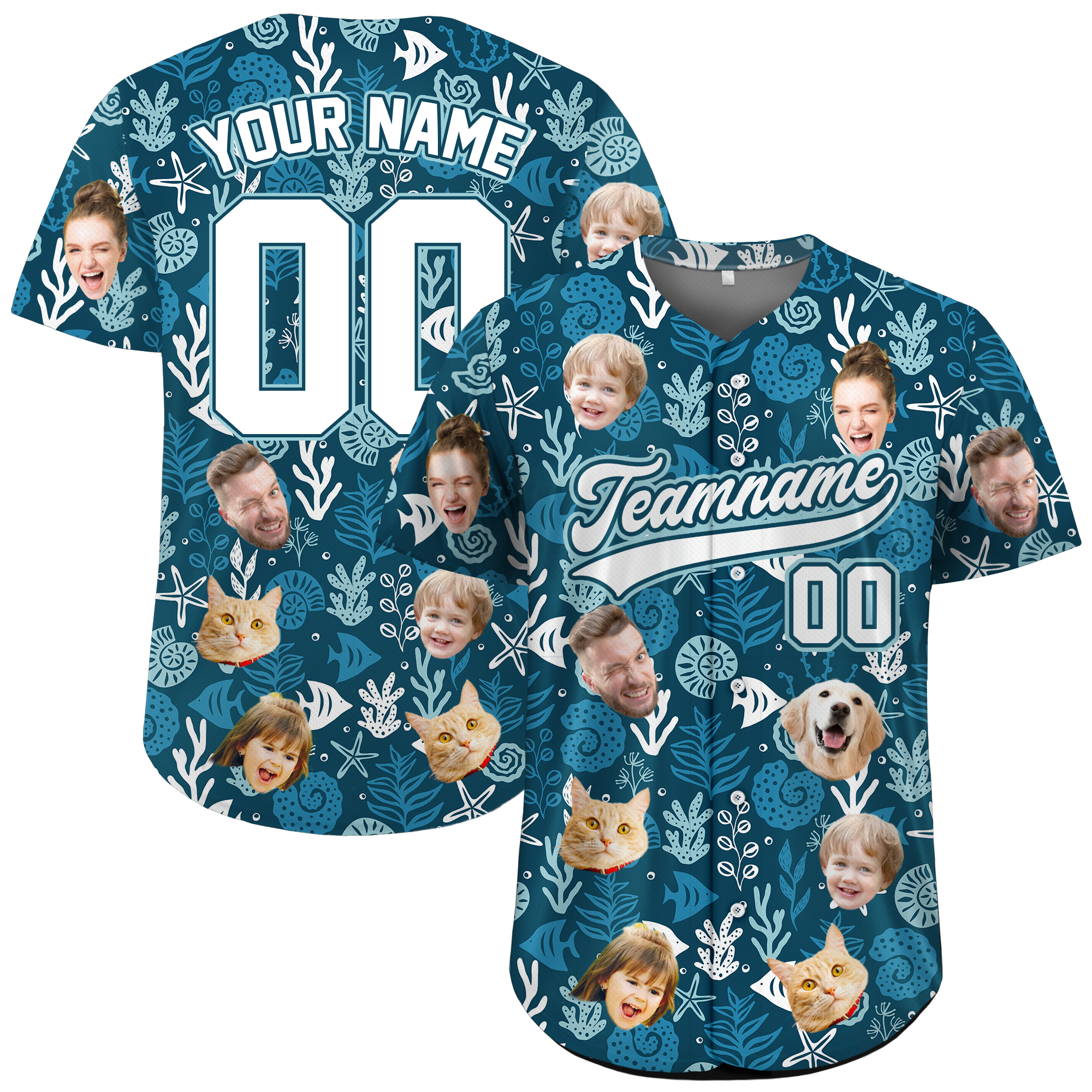 Custom Face Photo Ocean Reef Hawaiian Baseball Jersey