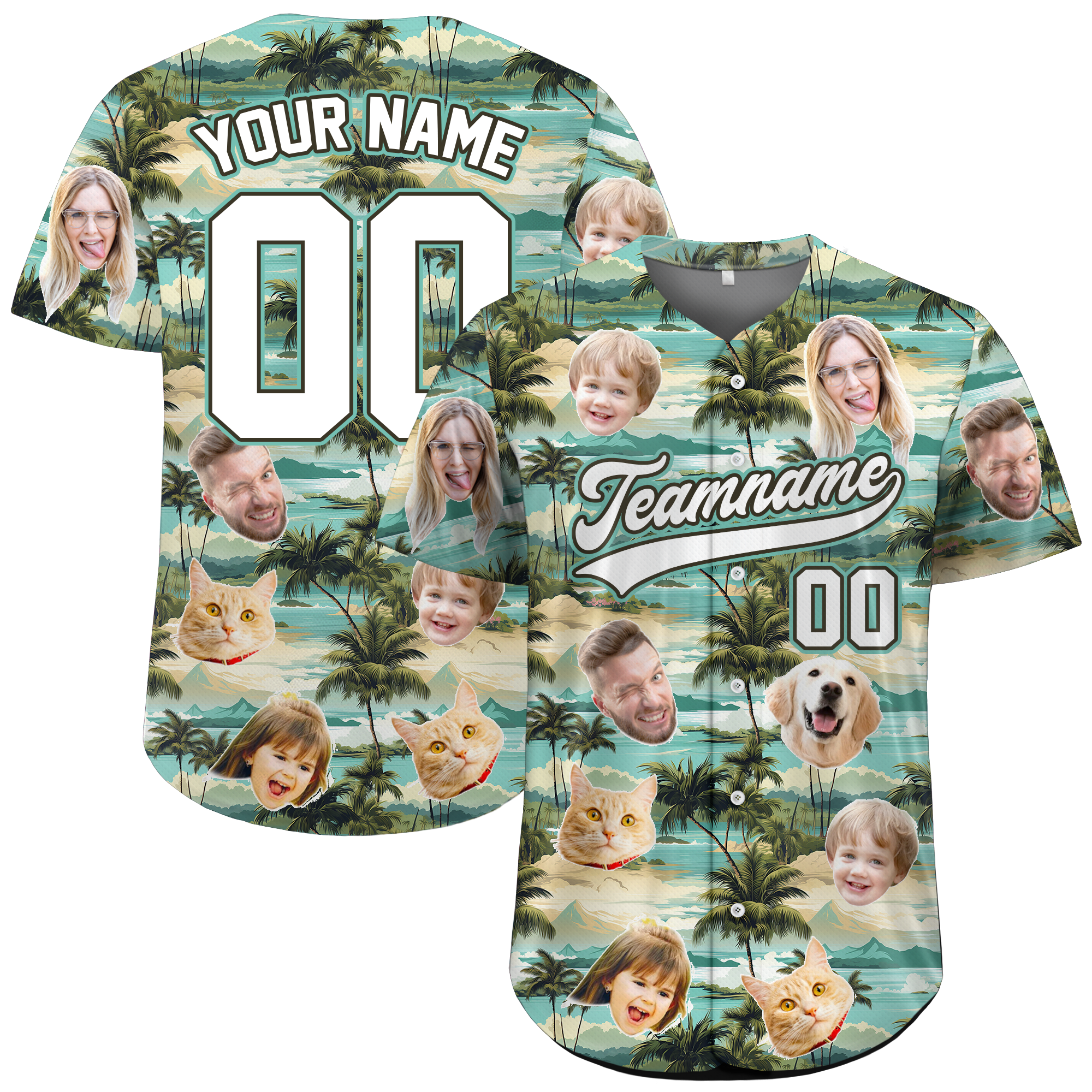 Custom Face Photo Palm Tree Hawaiian Baseball Jersey